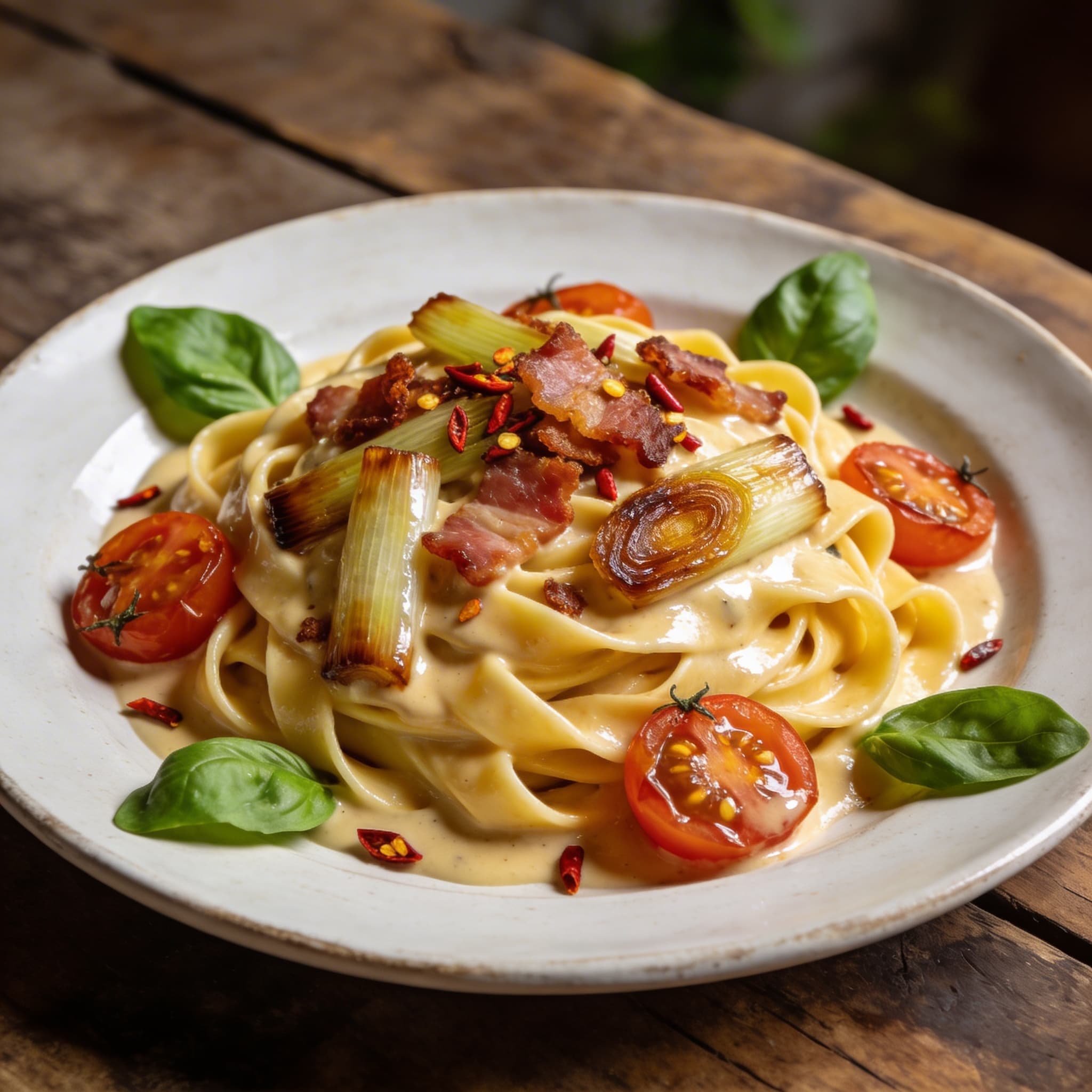 Tagliatelle mit würzigem Lauch-Konfit
