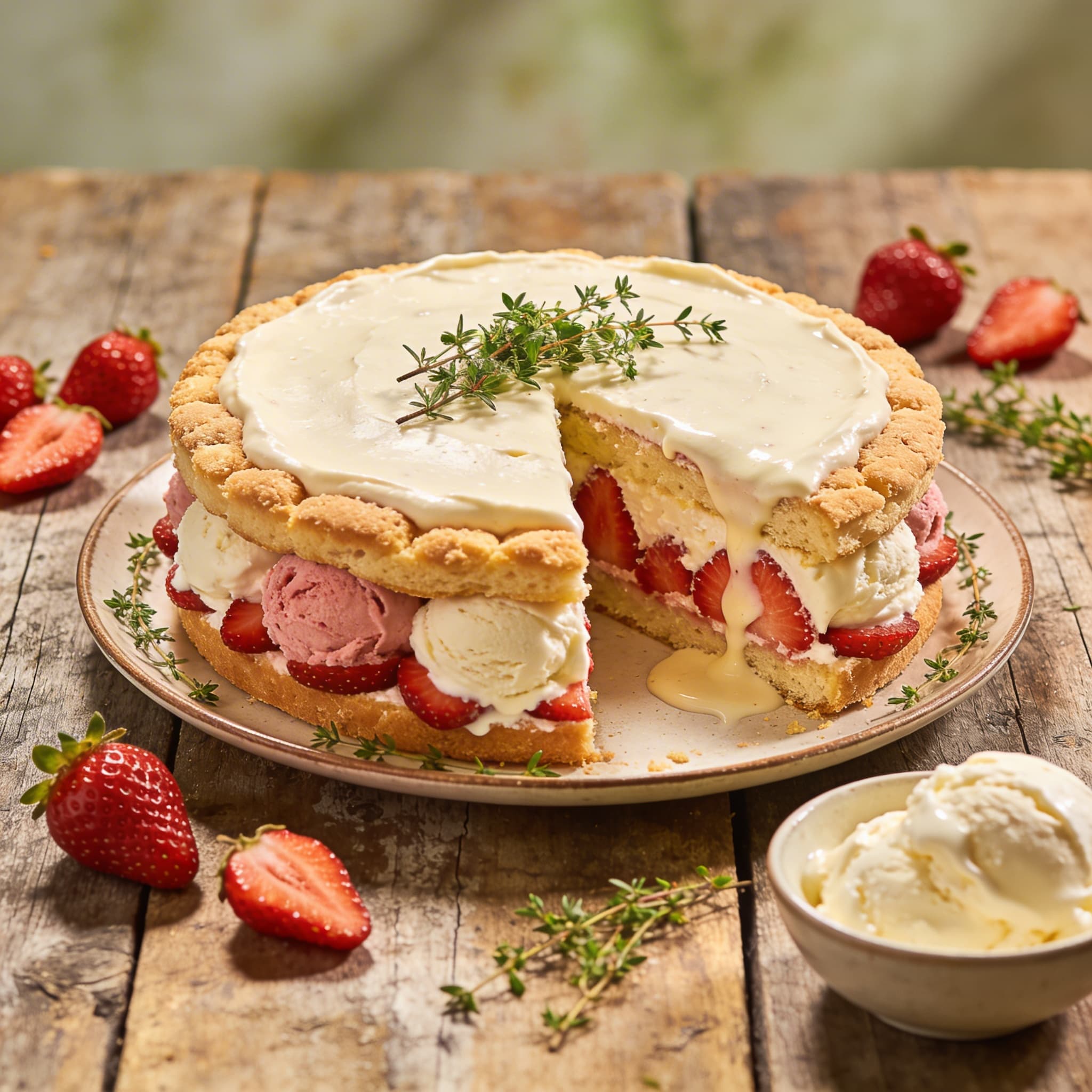 Fruchtige Erdbeer-Eiscreme-Torte