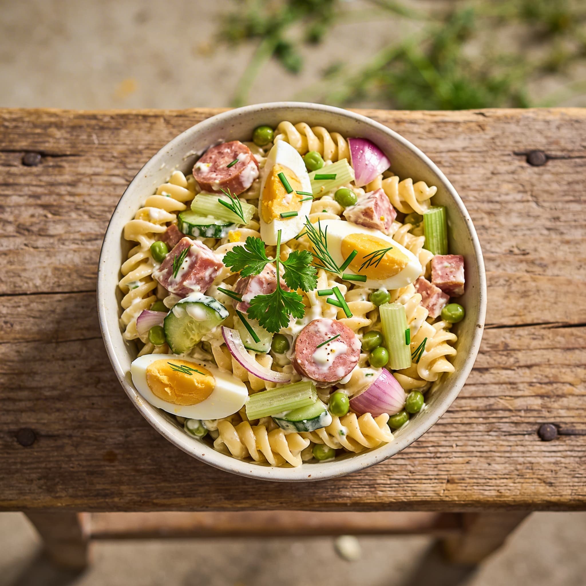 Klassischer cremiger Nudelsalat