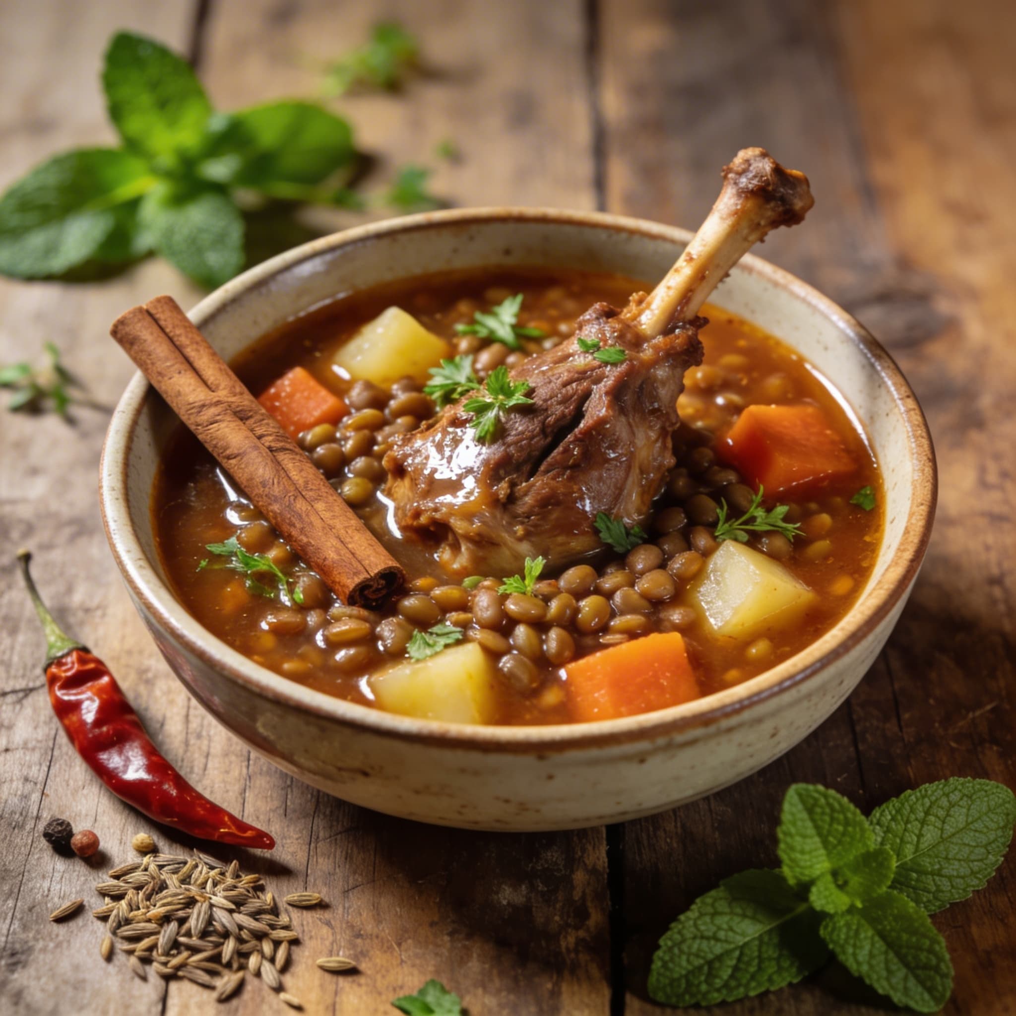 Würzige Lamm-Linsensuppe