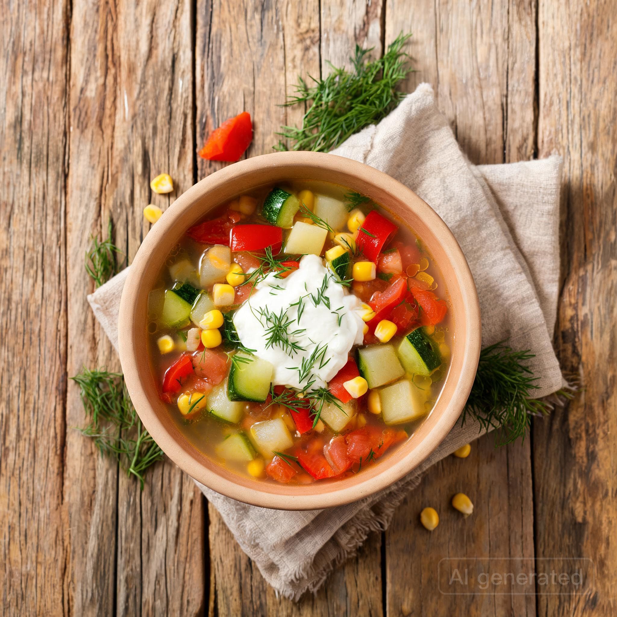 Bunte Gemüsesuppe mit Mais