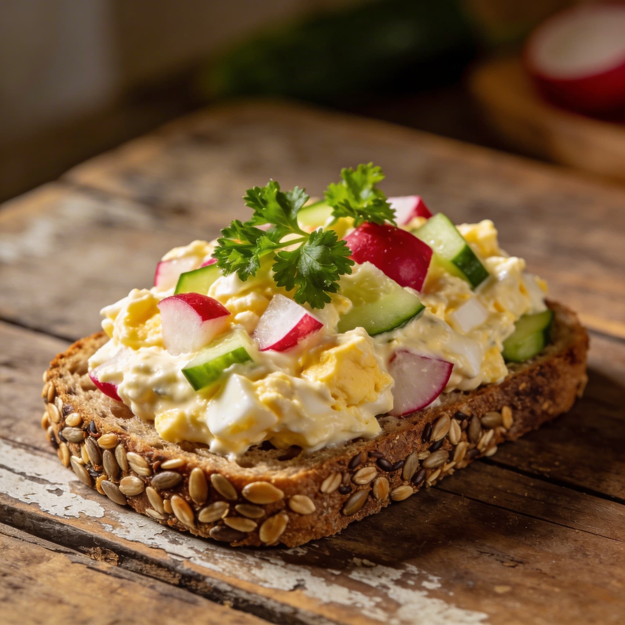Frischer Petersilien-Eiersalat auf Brot
