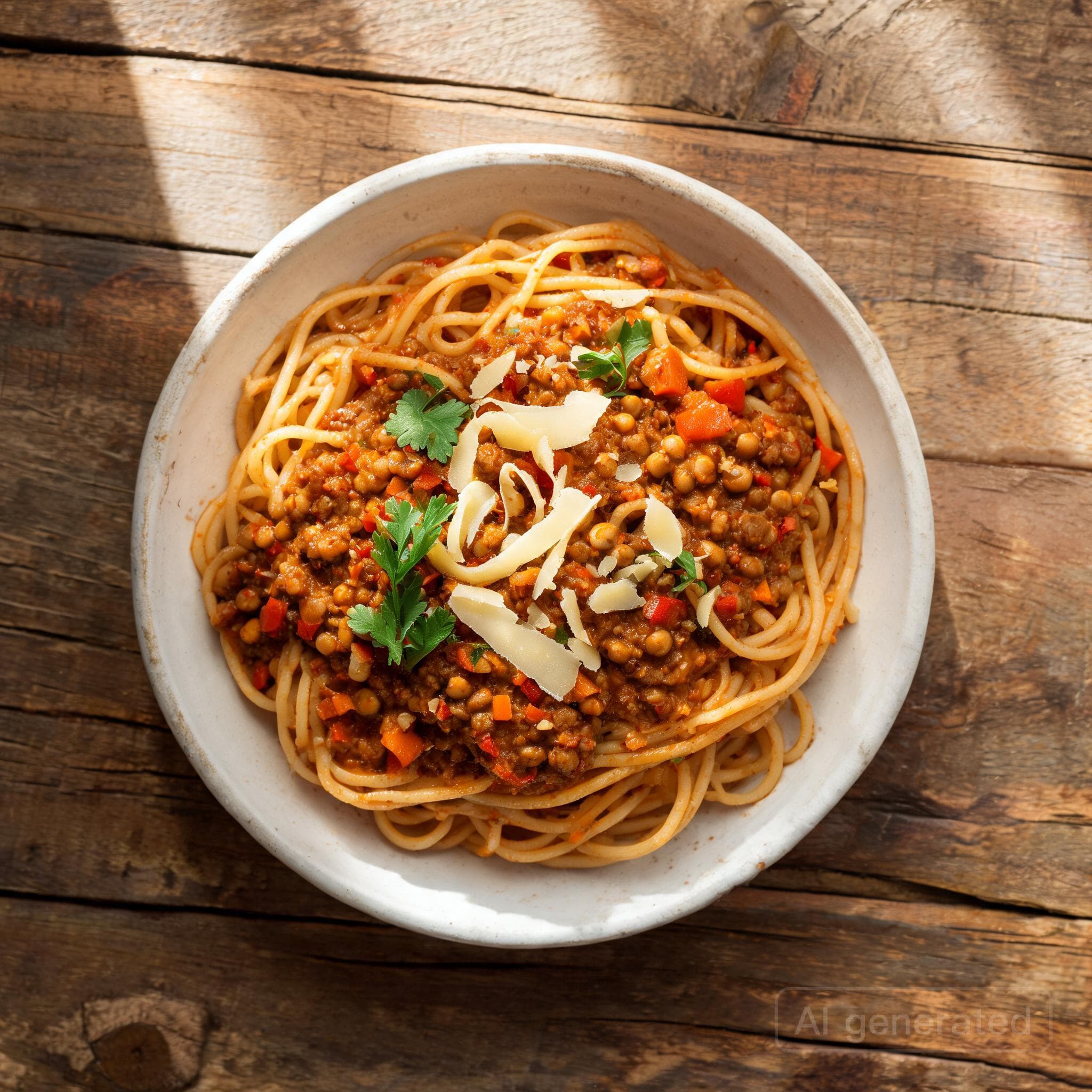 Herzhafte Linsen-Bolognese mit Spaghetti