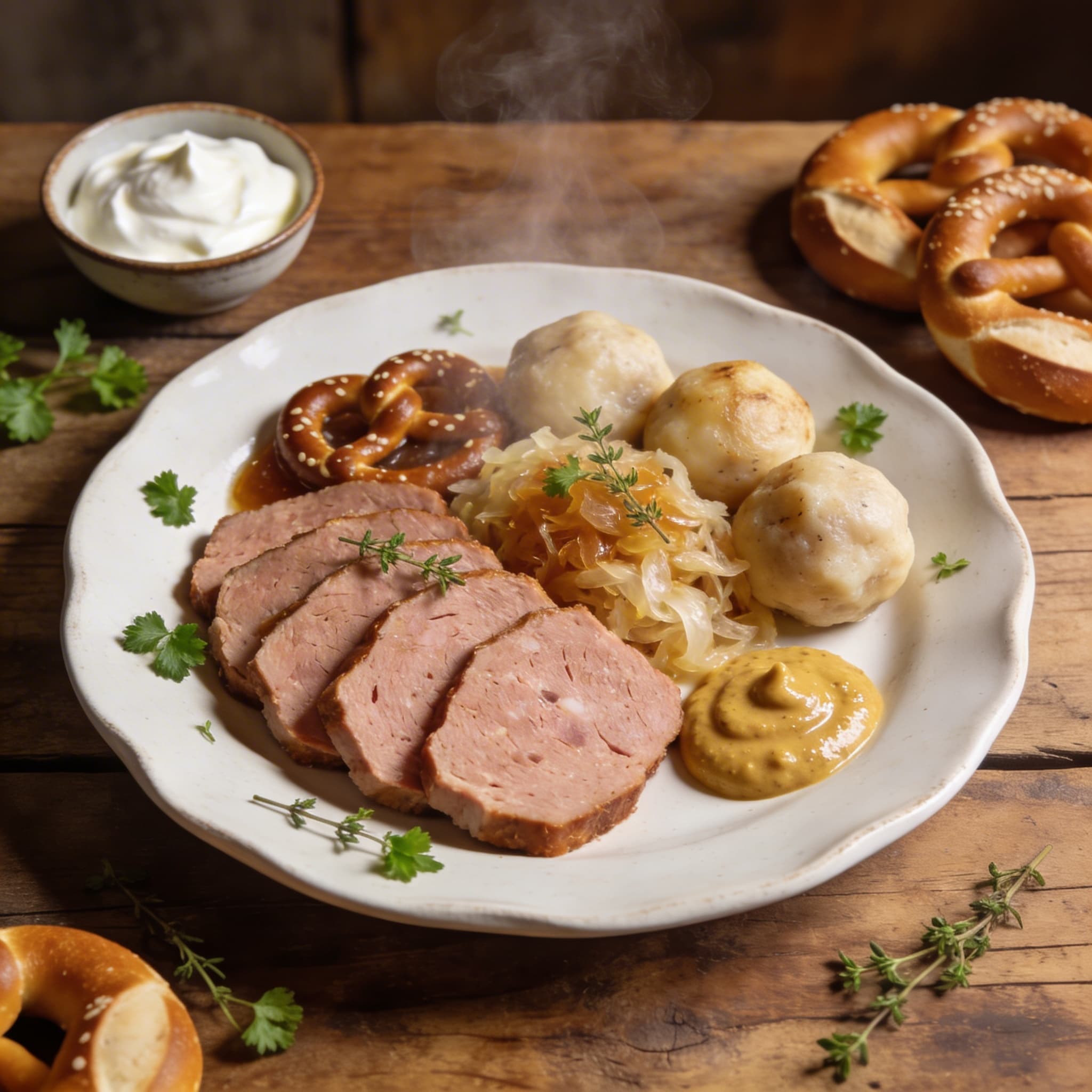 Bayerischer Leberkäse mit Brezelknödeln