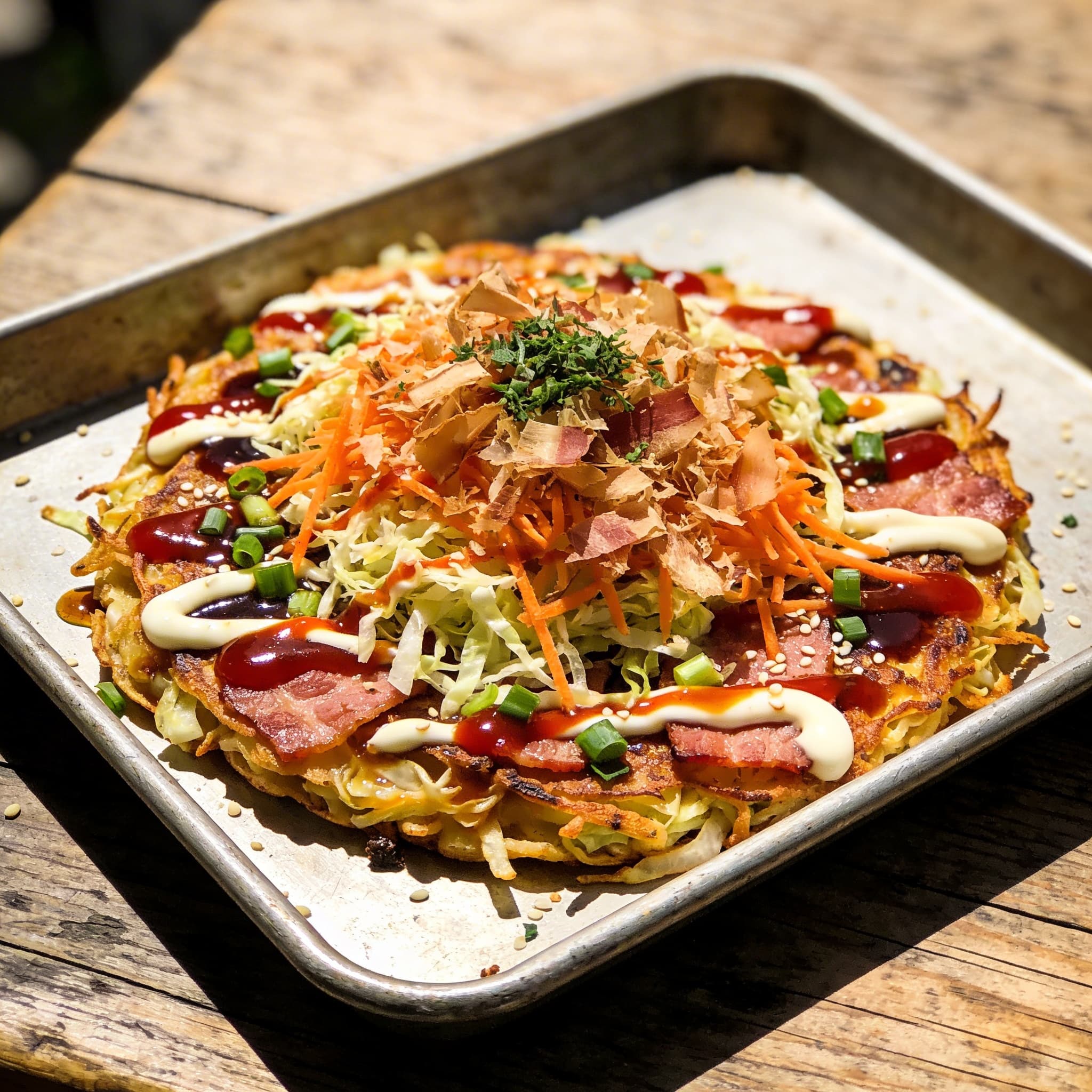 Japanische Okonomiyaki vom Blech
