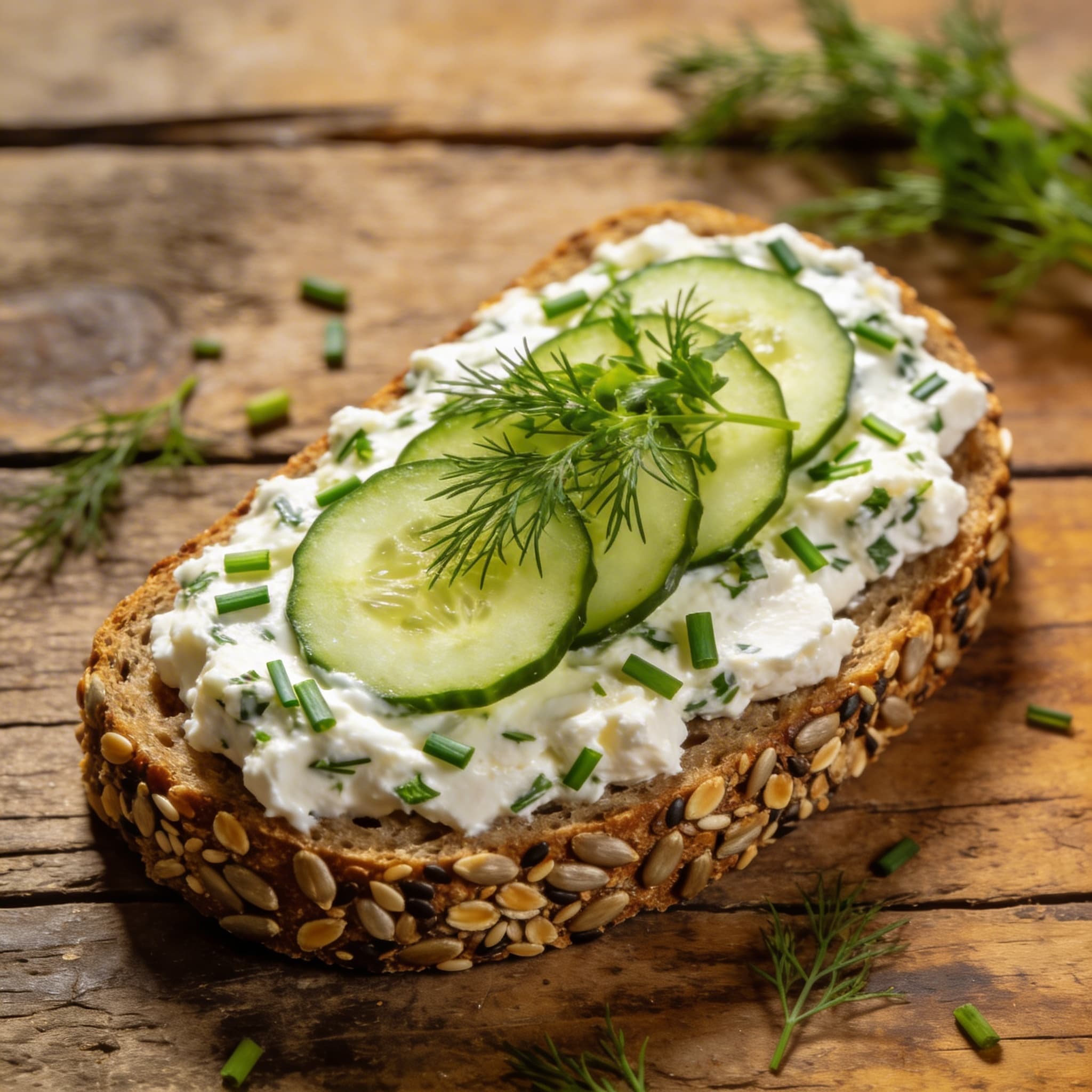 Kräuter-Frischkäsebrot mit Gurke