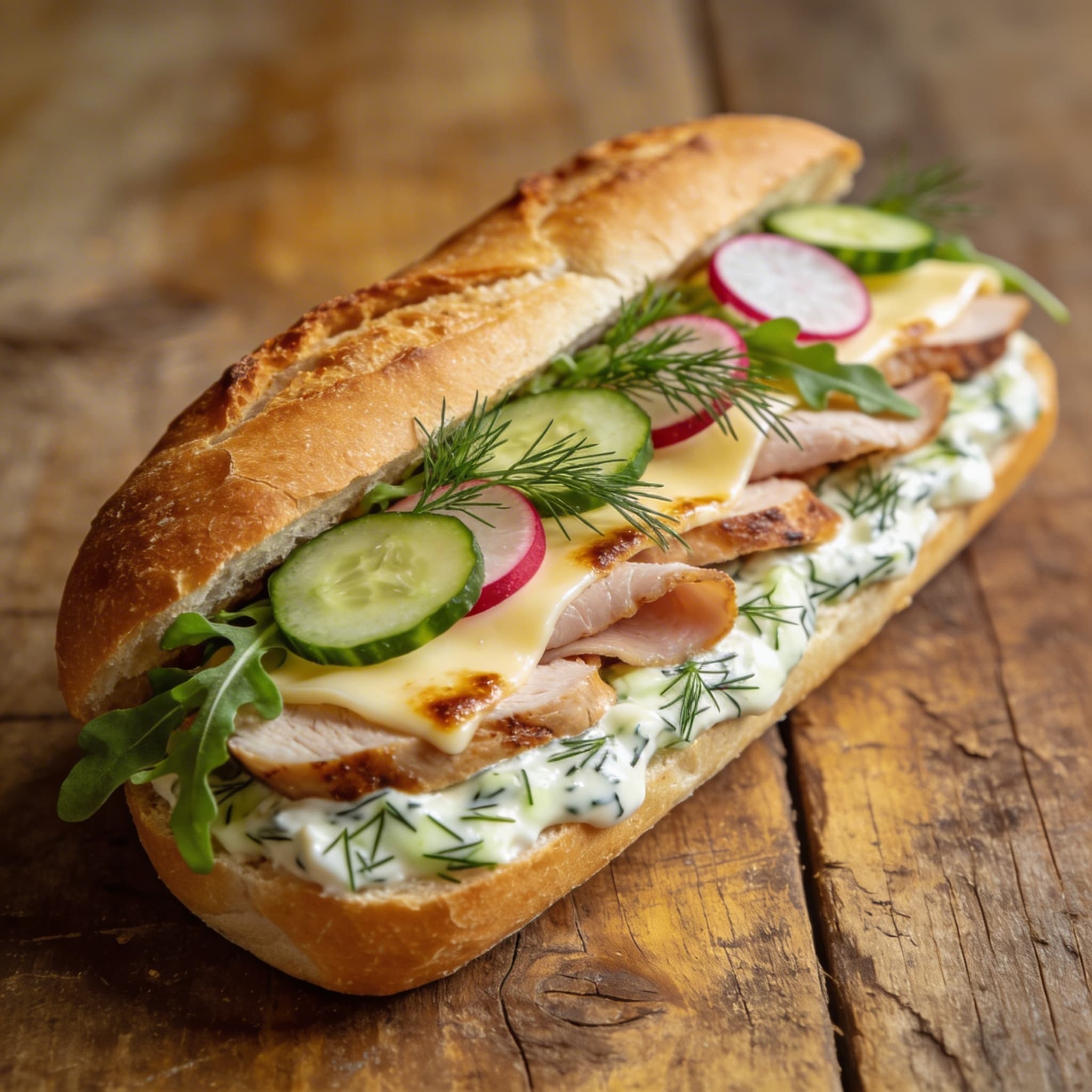 Frisches Puten-Käse-Baguette