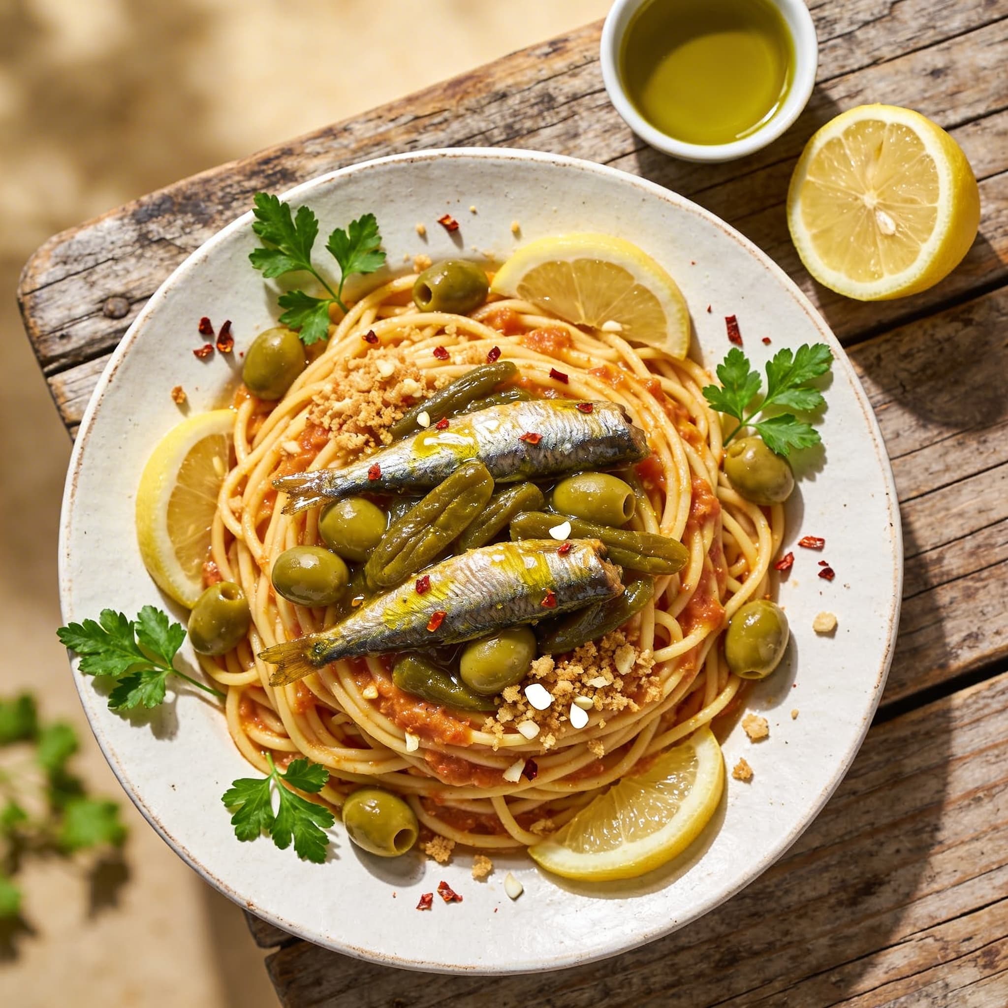 Sardinen-Pasta mit Knusper-Bröseln