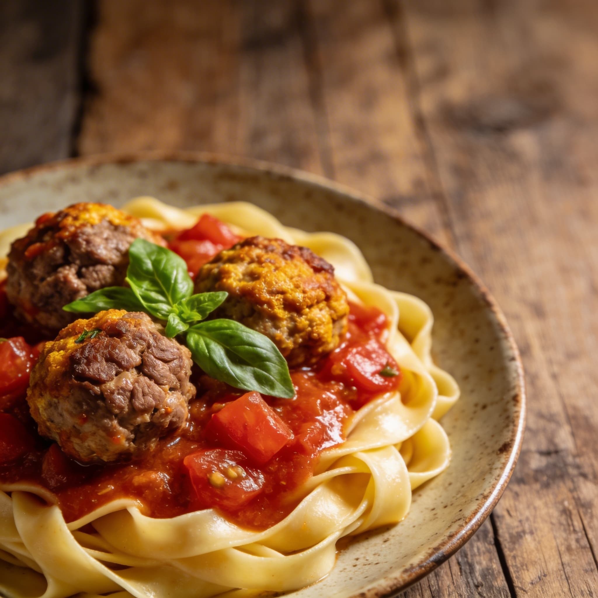 Hausgemachte Pasta mit Hackbällchen