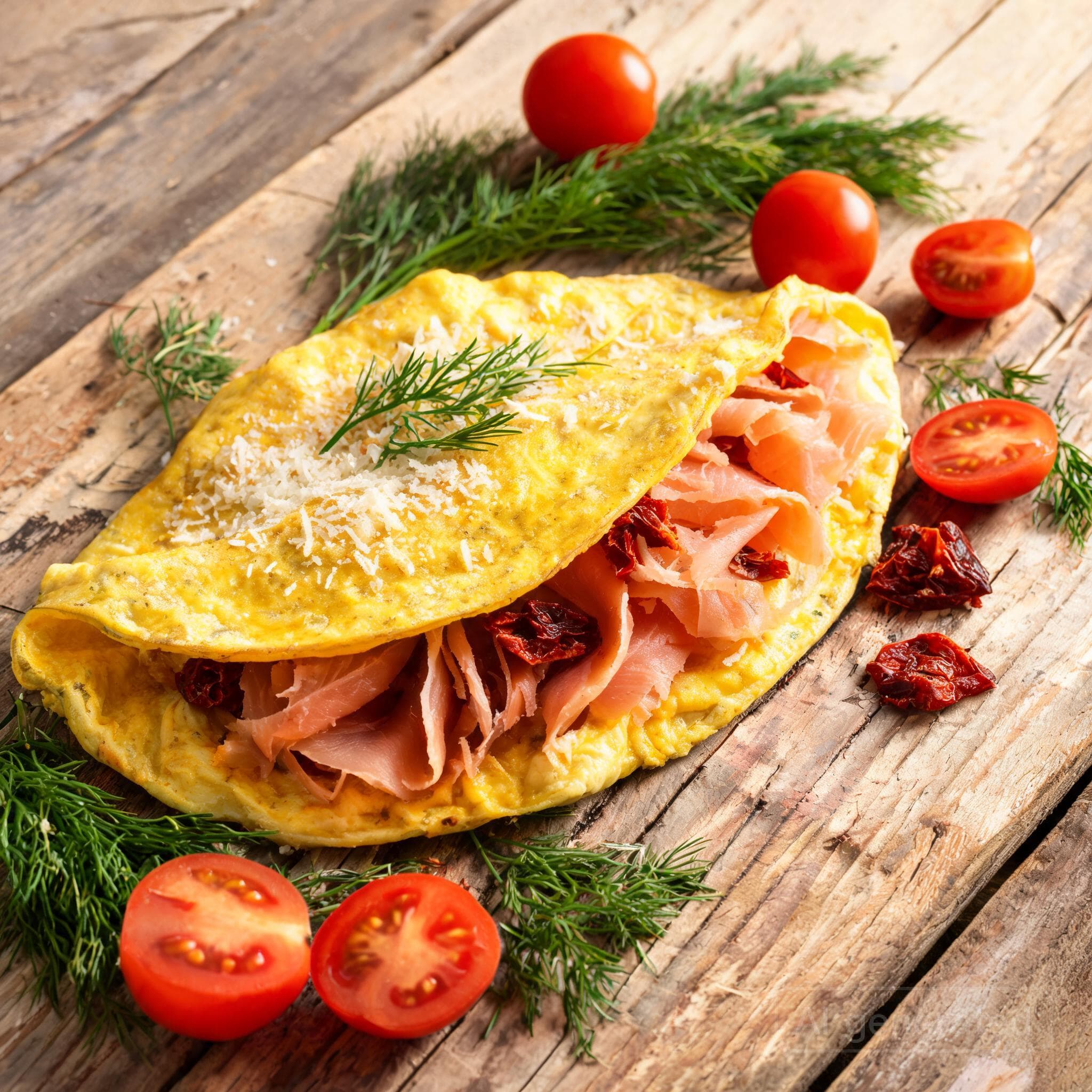 Herzhaftes Lachs-Omelette mit Tomaten