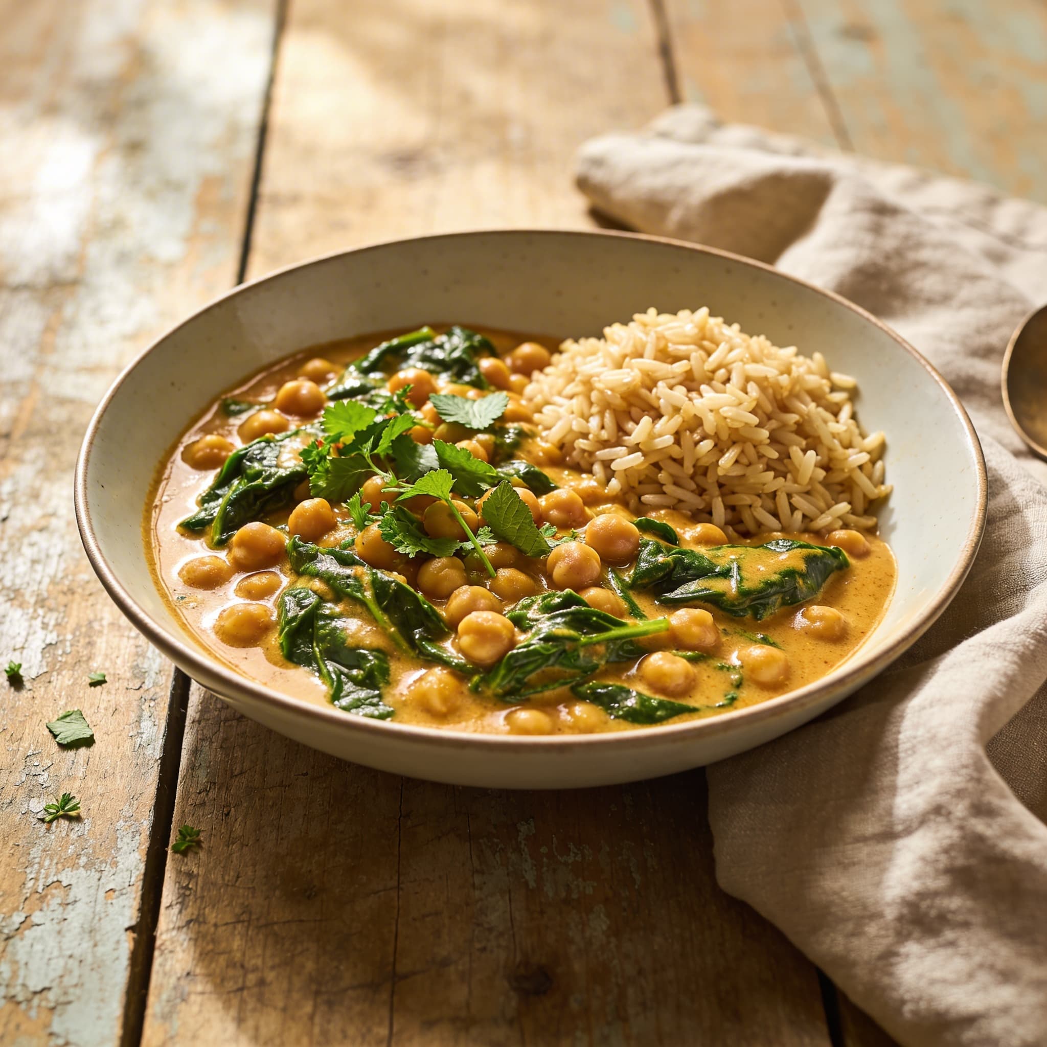 Schnelles Kichererbsen-Spinat-Curry