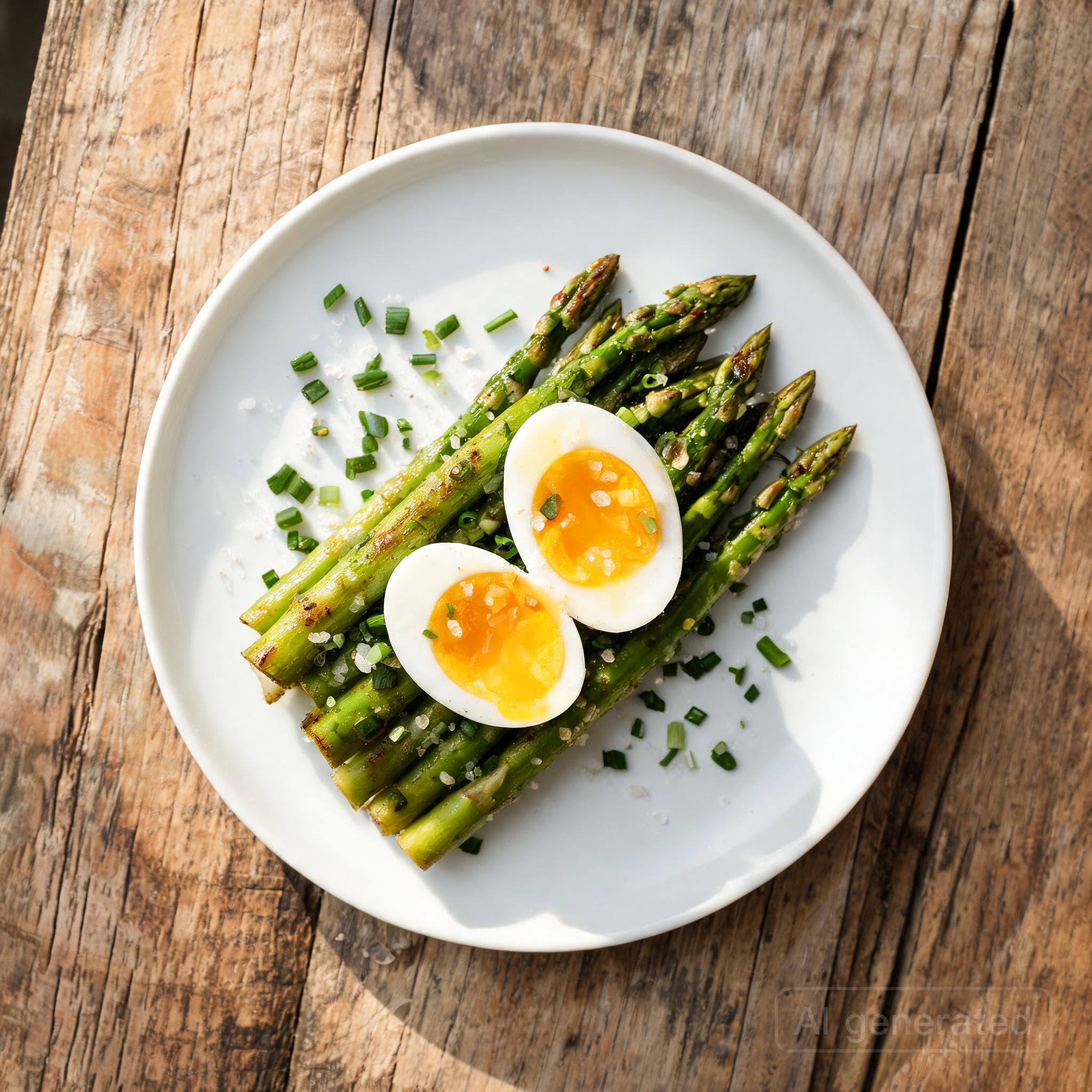 Gebratener grüner Spargel mit Ei