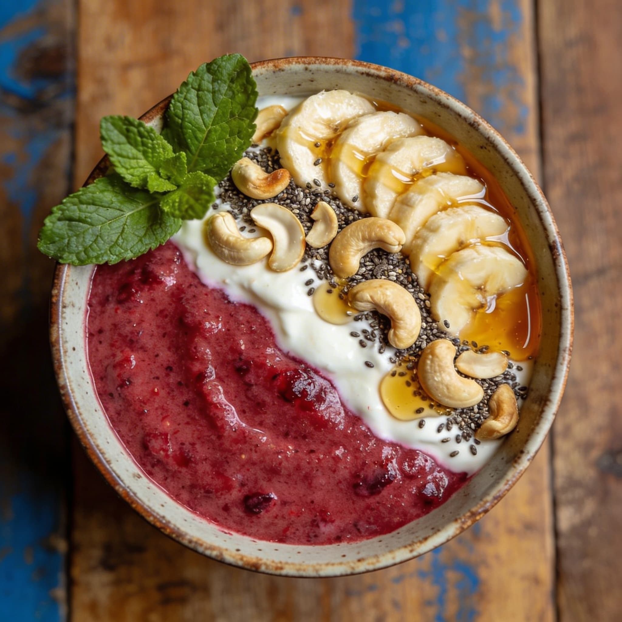 Beeren-Joghurt mit Bananenscheiben