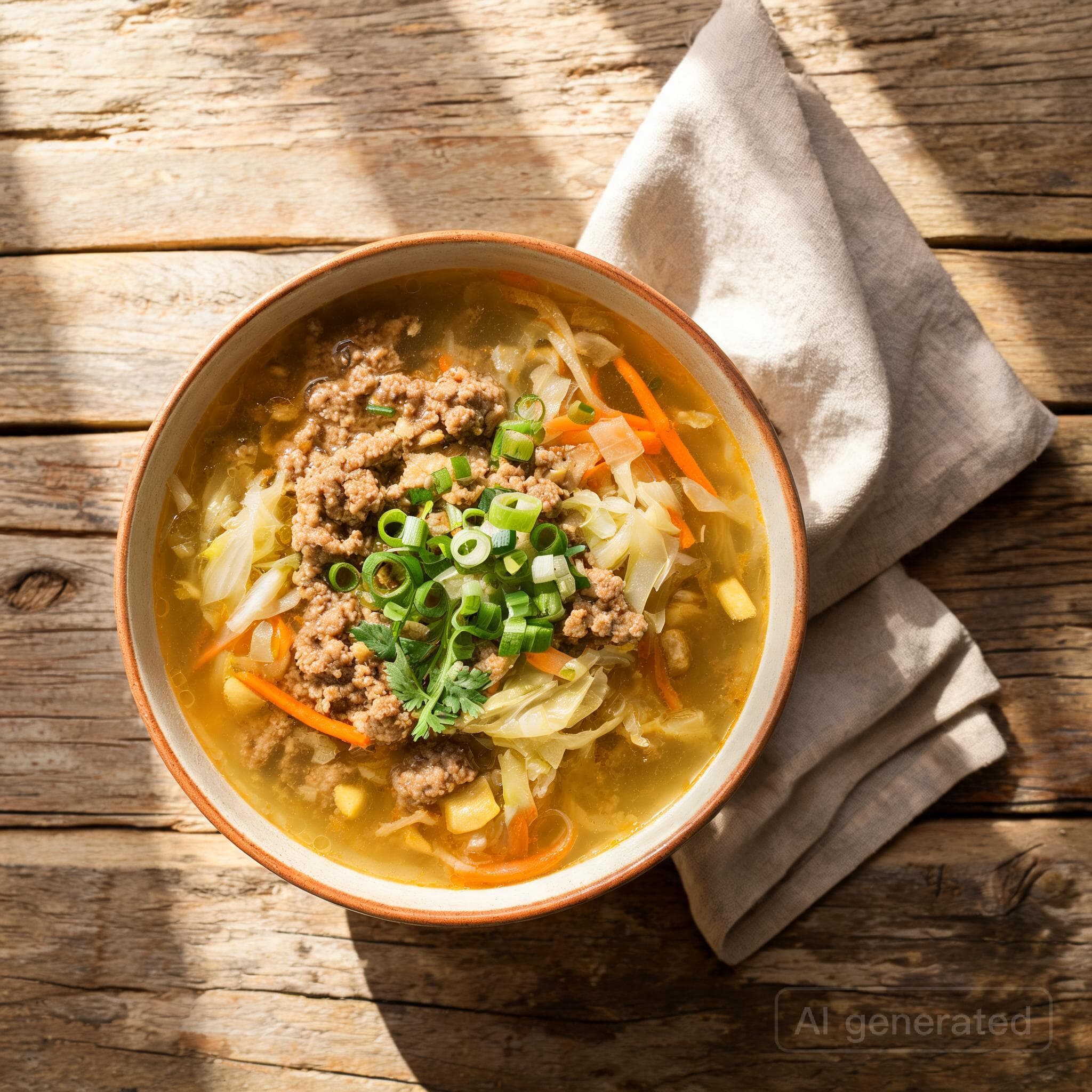 Herzhafte Frühlingsrollen-Suppe mit Hackfleisch