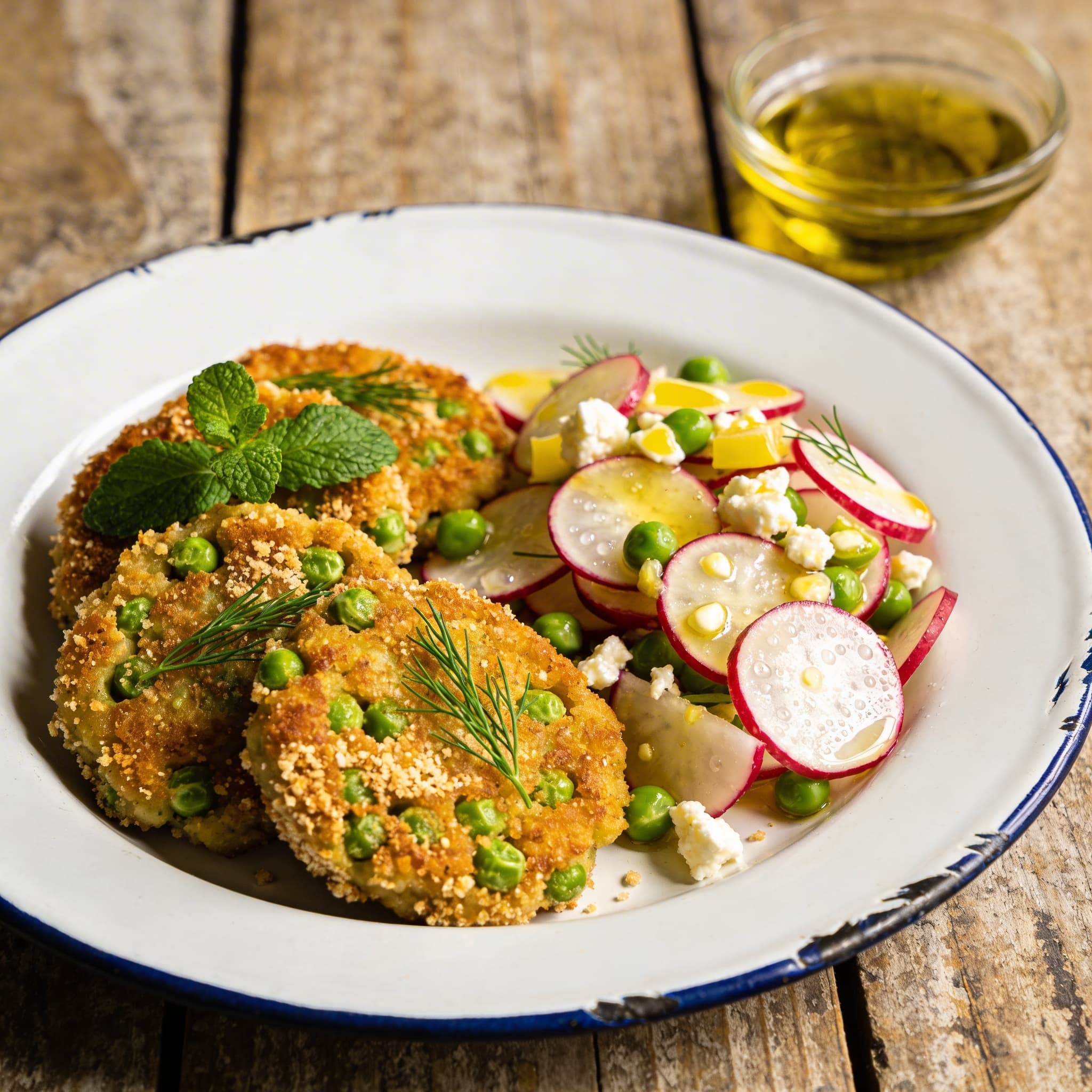 Erbsen-Fritters mit Radieschensalat