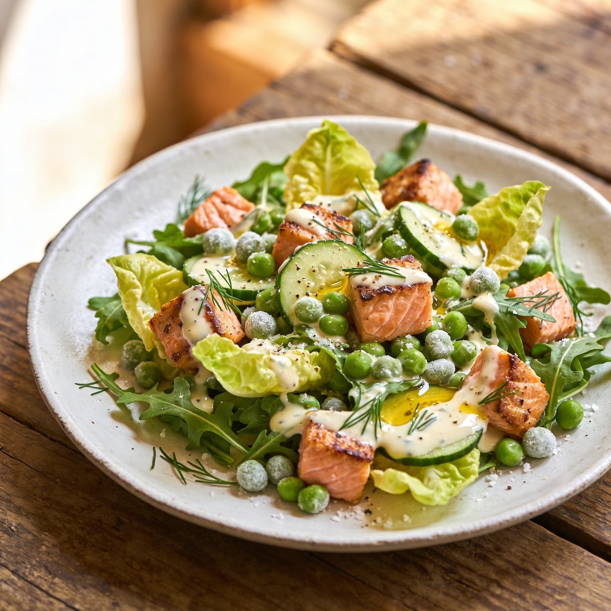 Grüner Salat mit Lachs