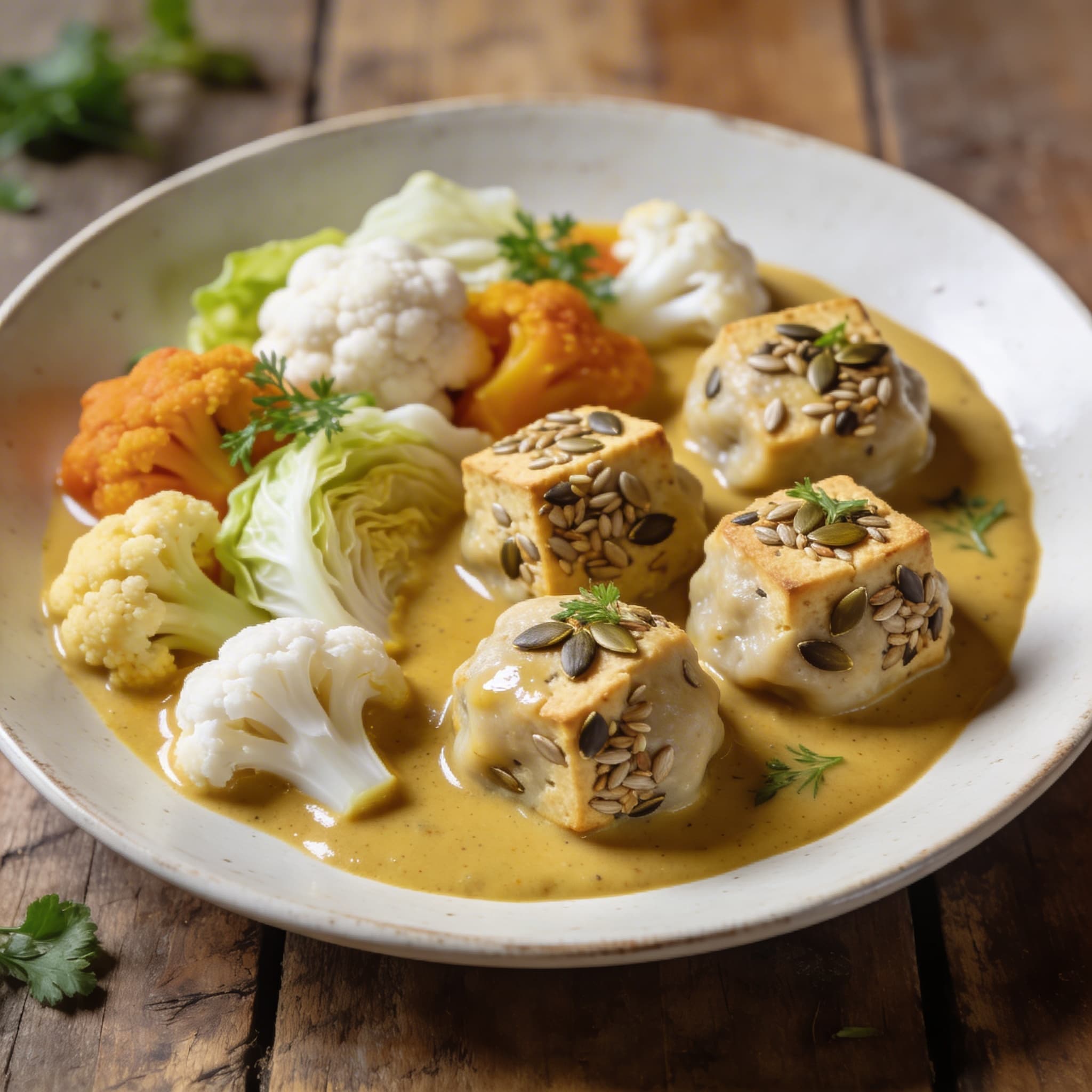 Würzige Tofuklößchen mit Currysoße