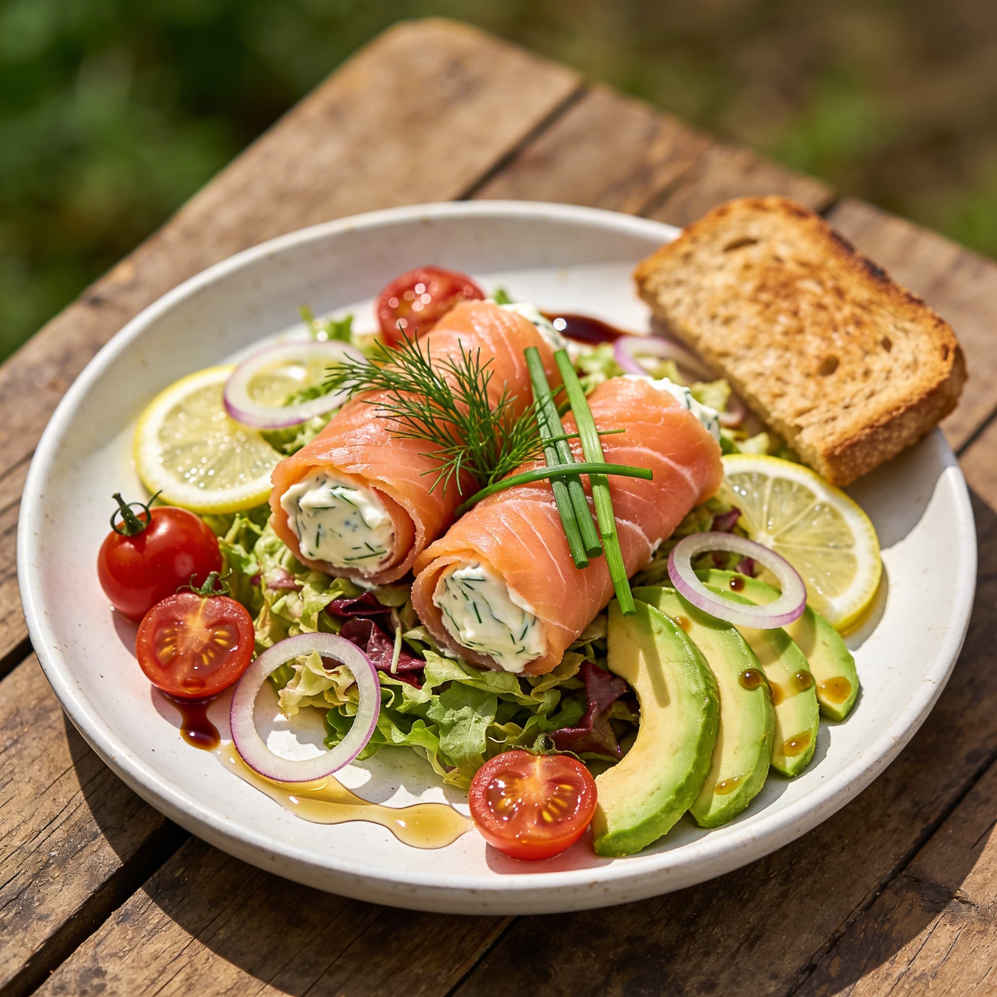Lachs-Meerrettich-Röllchen auf Feldsalat