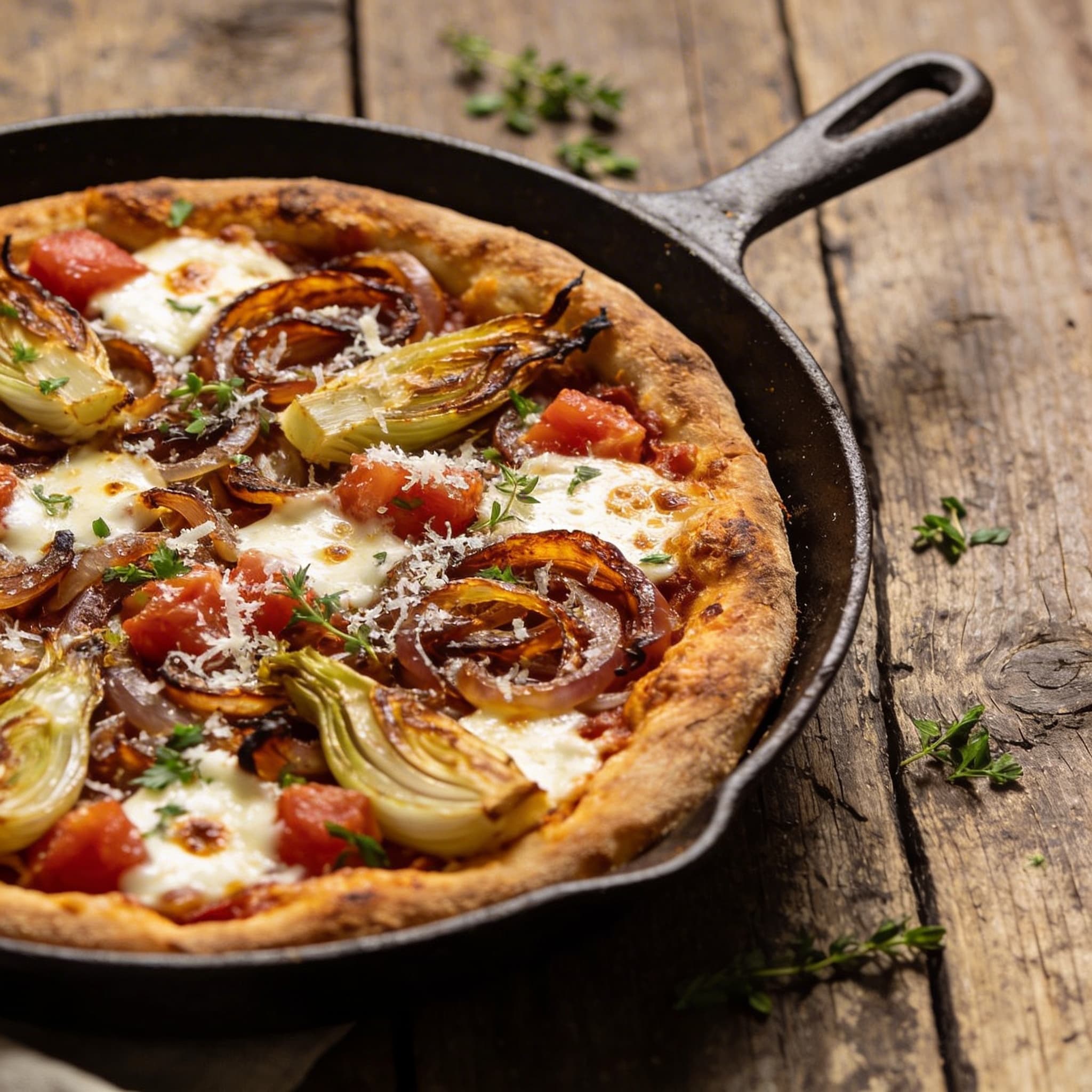 Würzige Pfannen-Pizza mit Fenchel