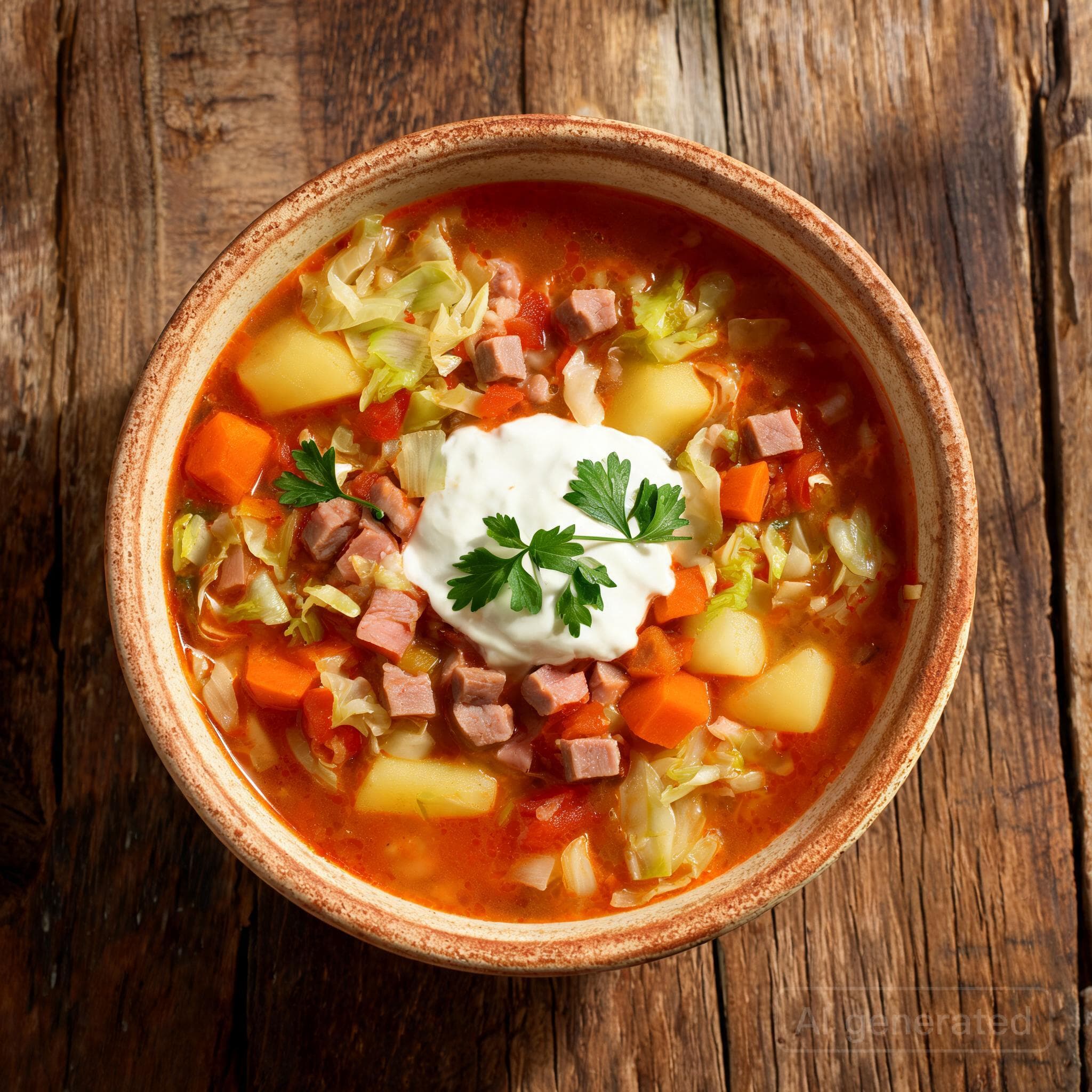 Herzhafte Kohlsuppe mit Schinkenwürfeln