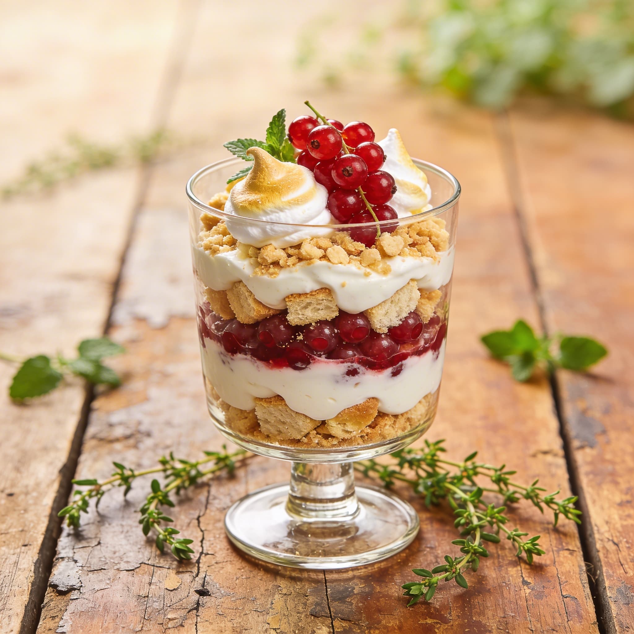 Stachelbeer-Baiser-Schichtdessert im Glas
