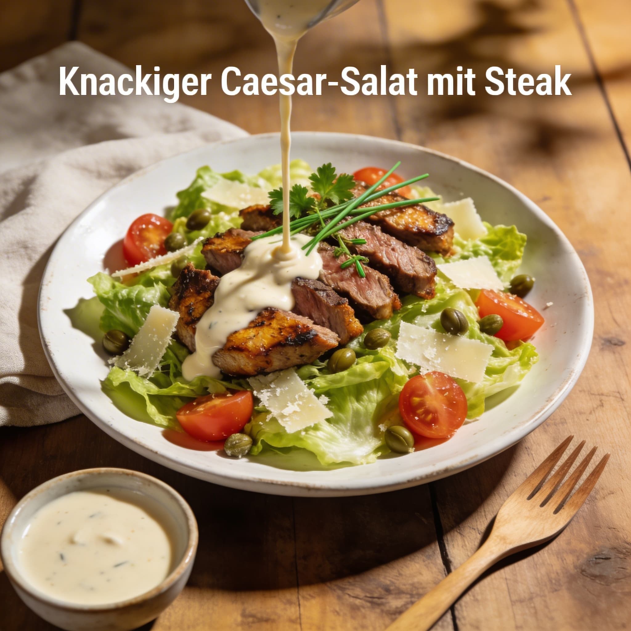 Knackiger Caesar-Salat mit Steak