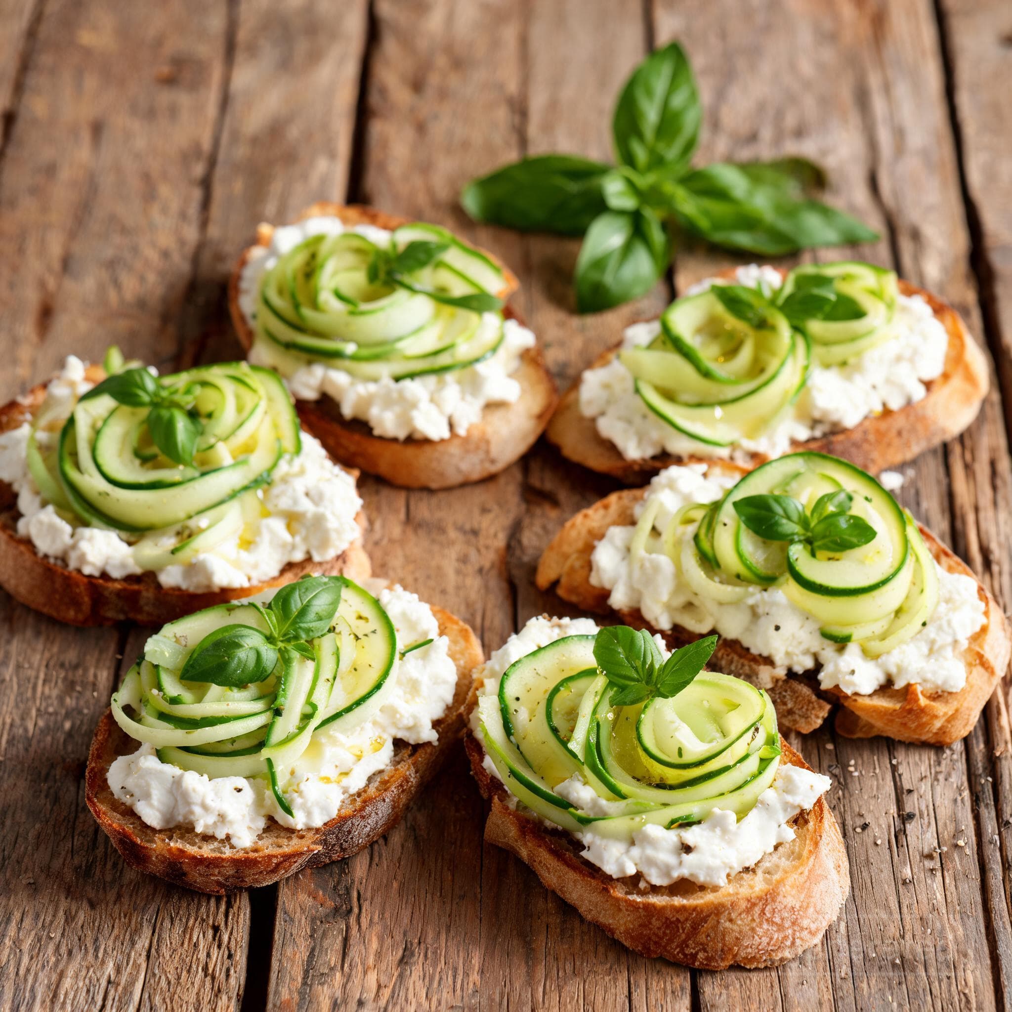Knusprige Zucchini-Crostini mit Hüttenkäse