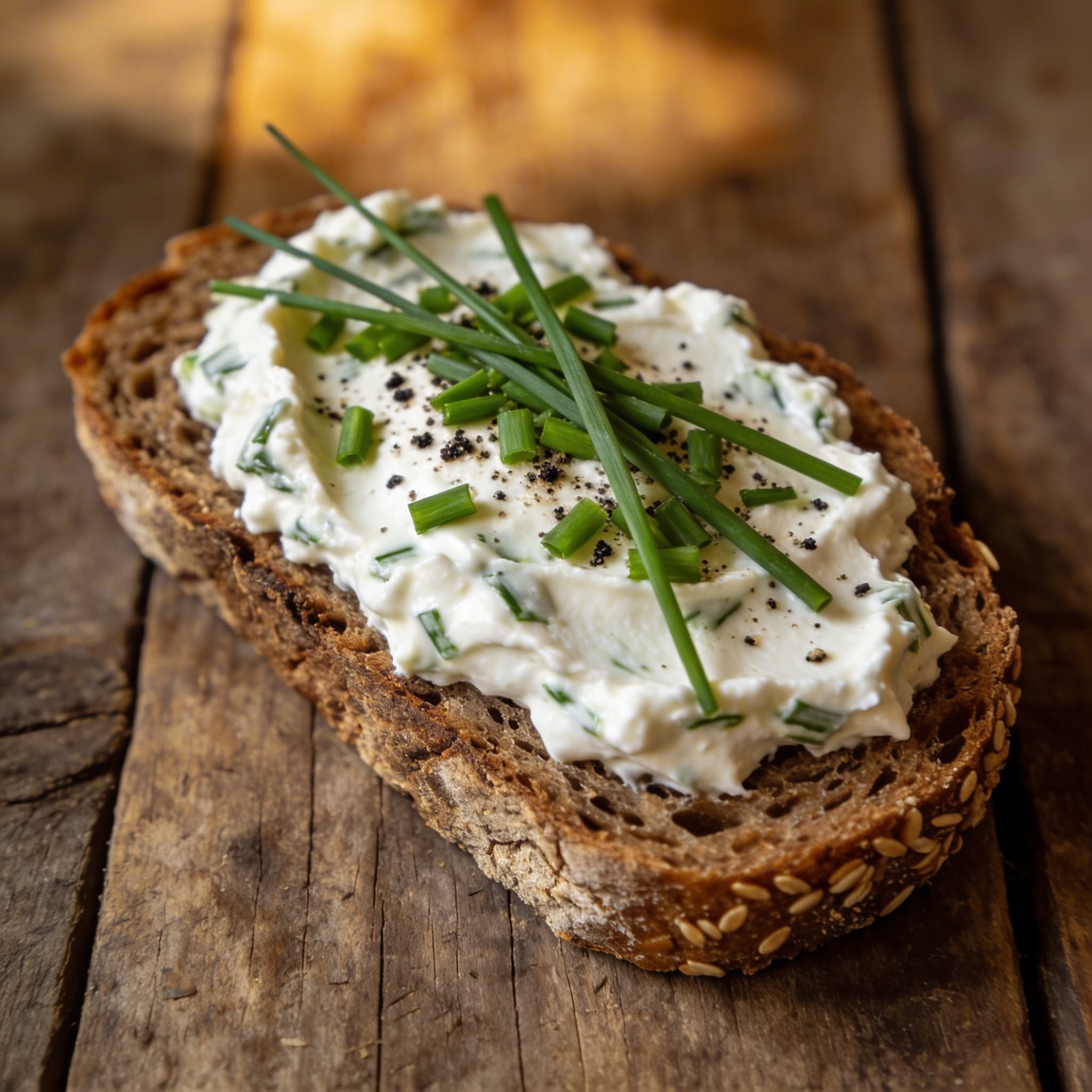 Frischer Schnittlauchquark auf Brot