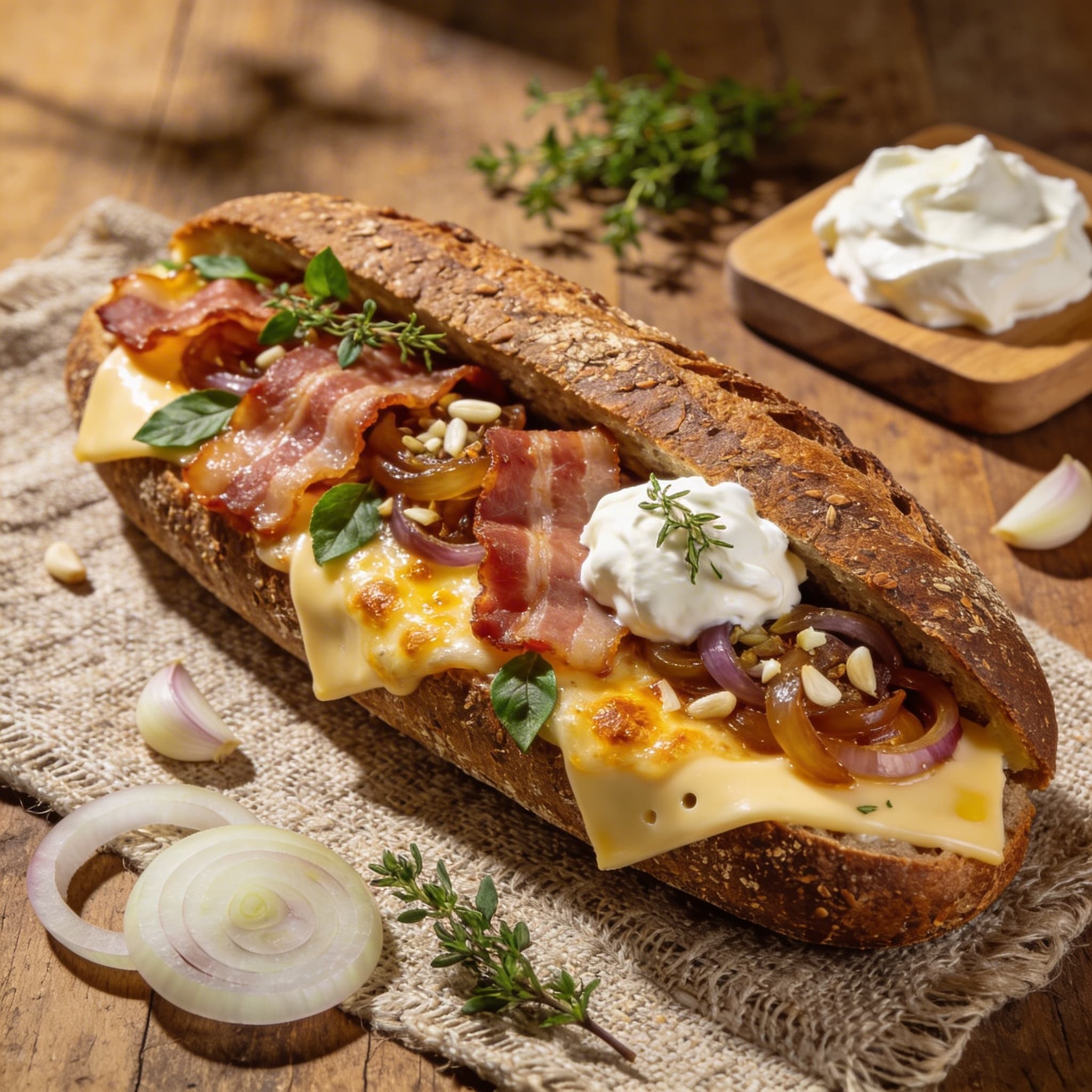 Würziges Zwiebel-Speck-Baguette