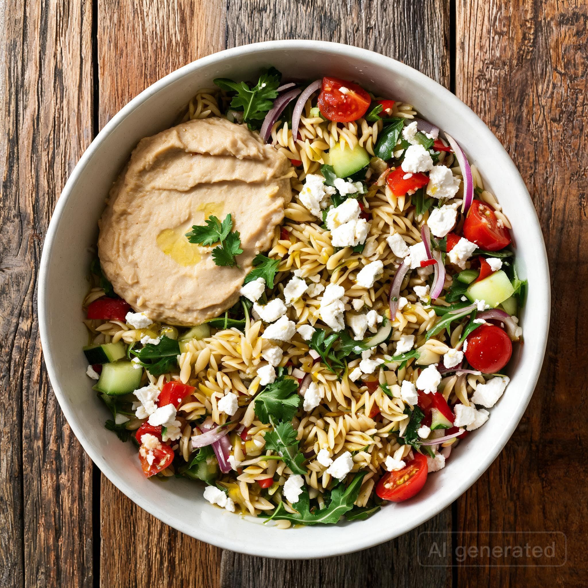 Mediterraner Orzo-Salat mit Hummus
