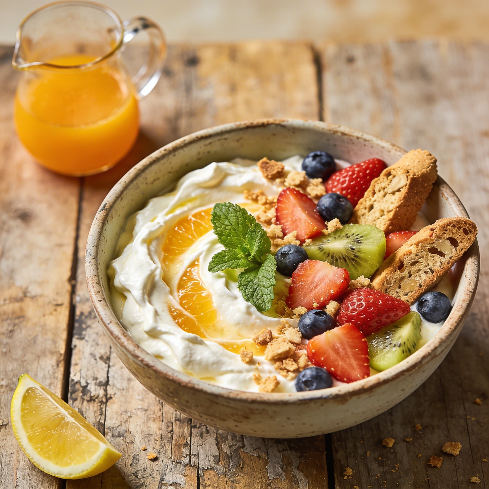 Sahnige Orangencreme mit Früchten