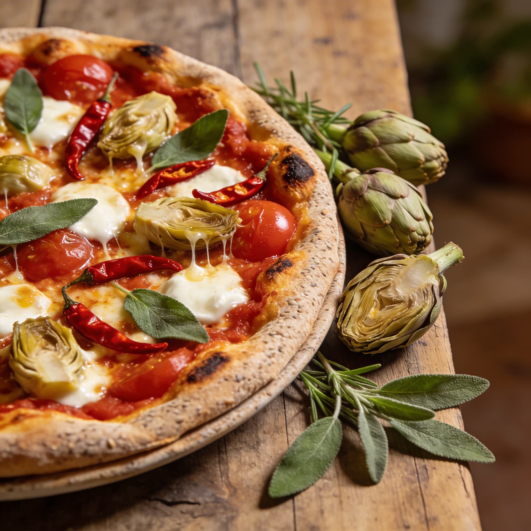 Pizza mit Artischocken und Salbei
