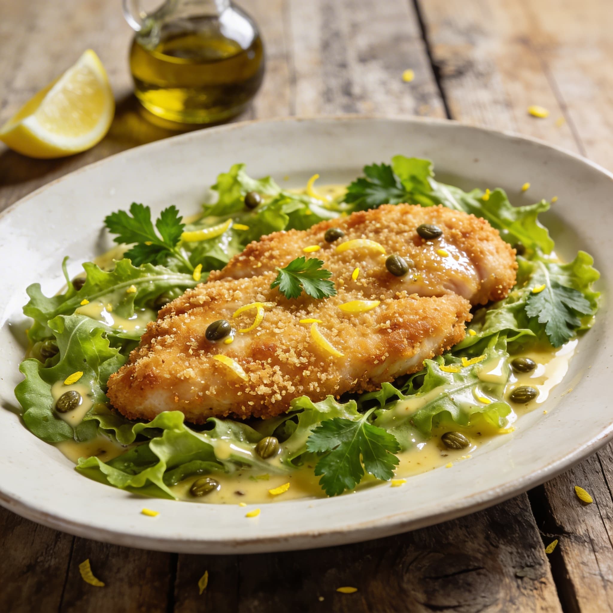Hähnchen-Piccata auf Blattsalat