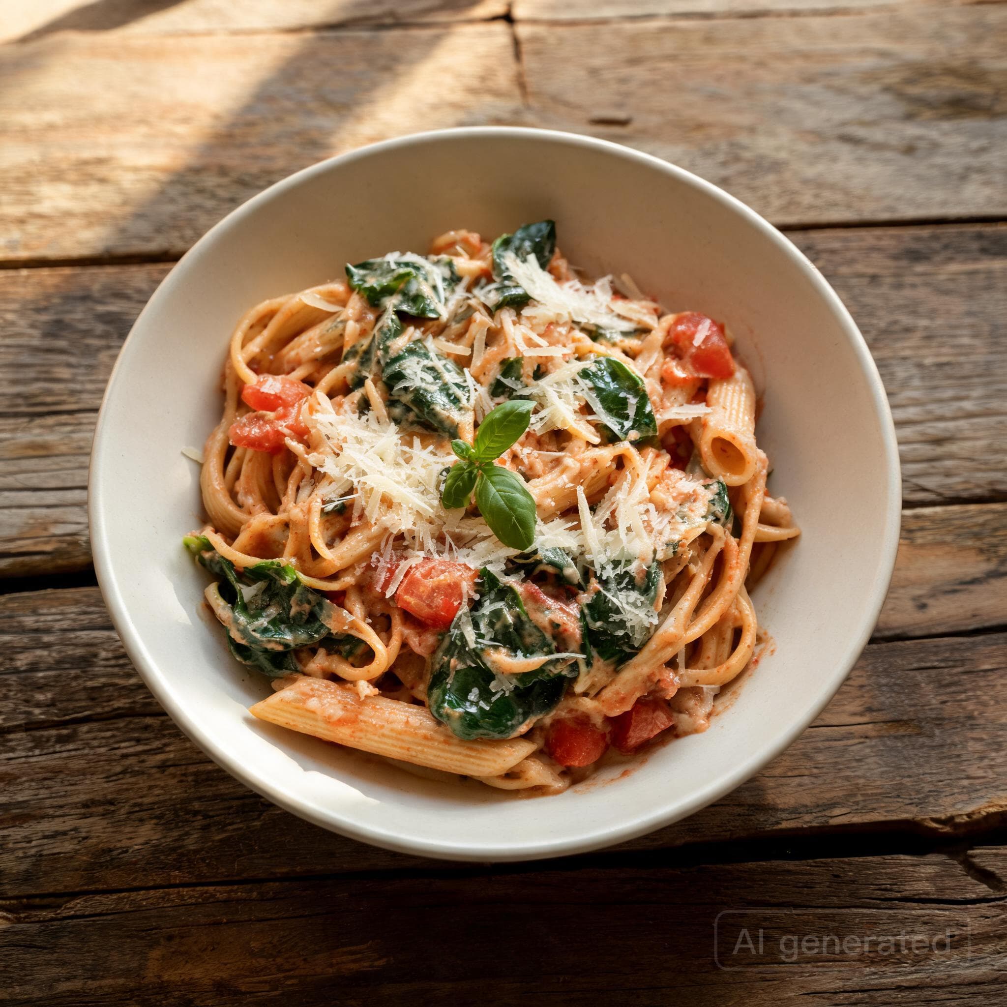 Cremige Tomaten-Spinat-Pasta