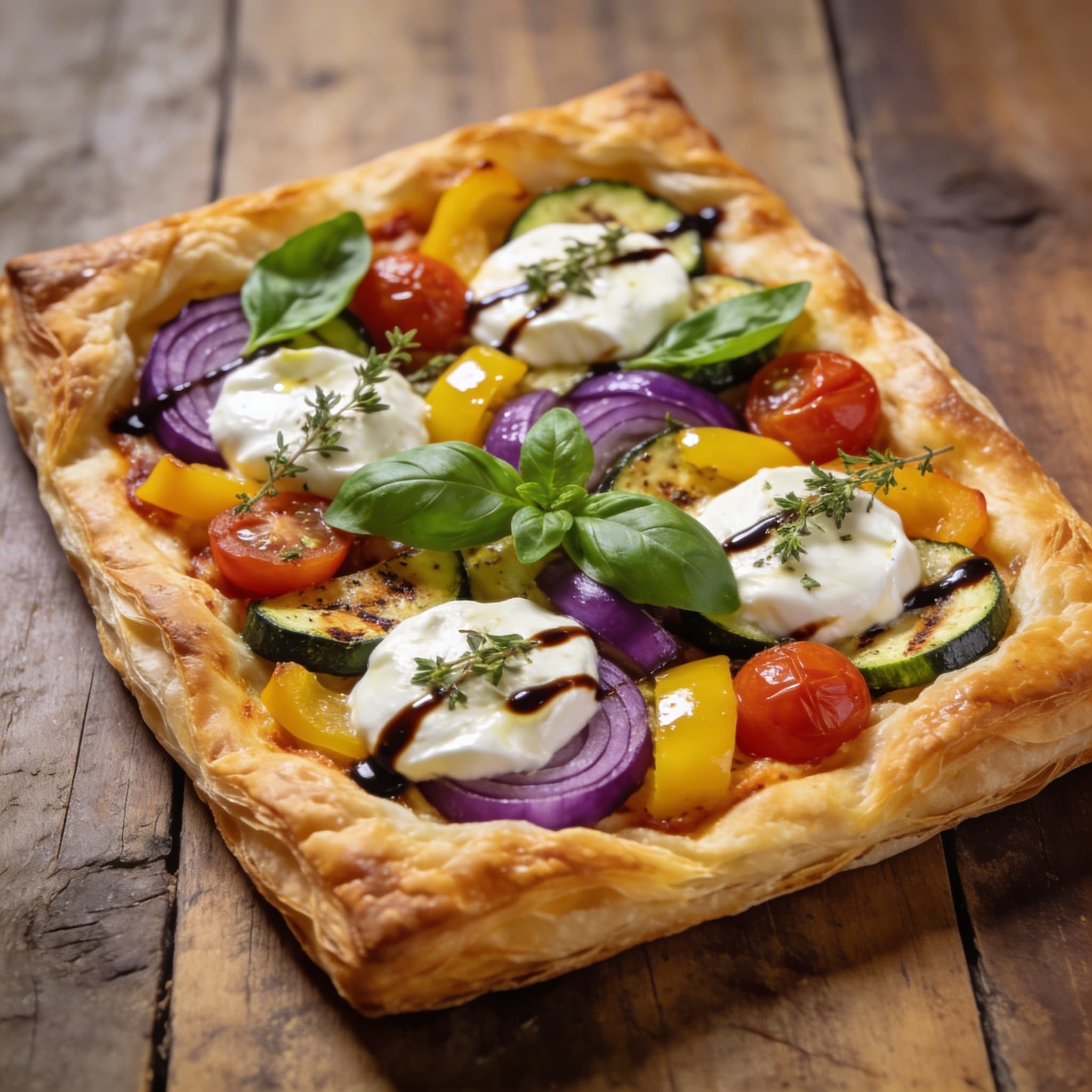 Gestürzte Blätterteig-Gemüse-Pizza