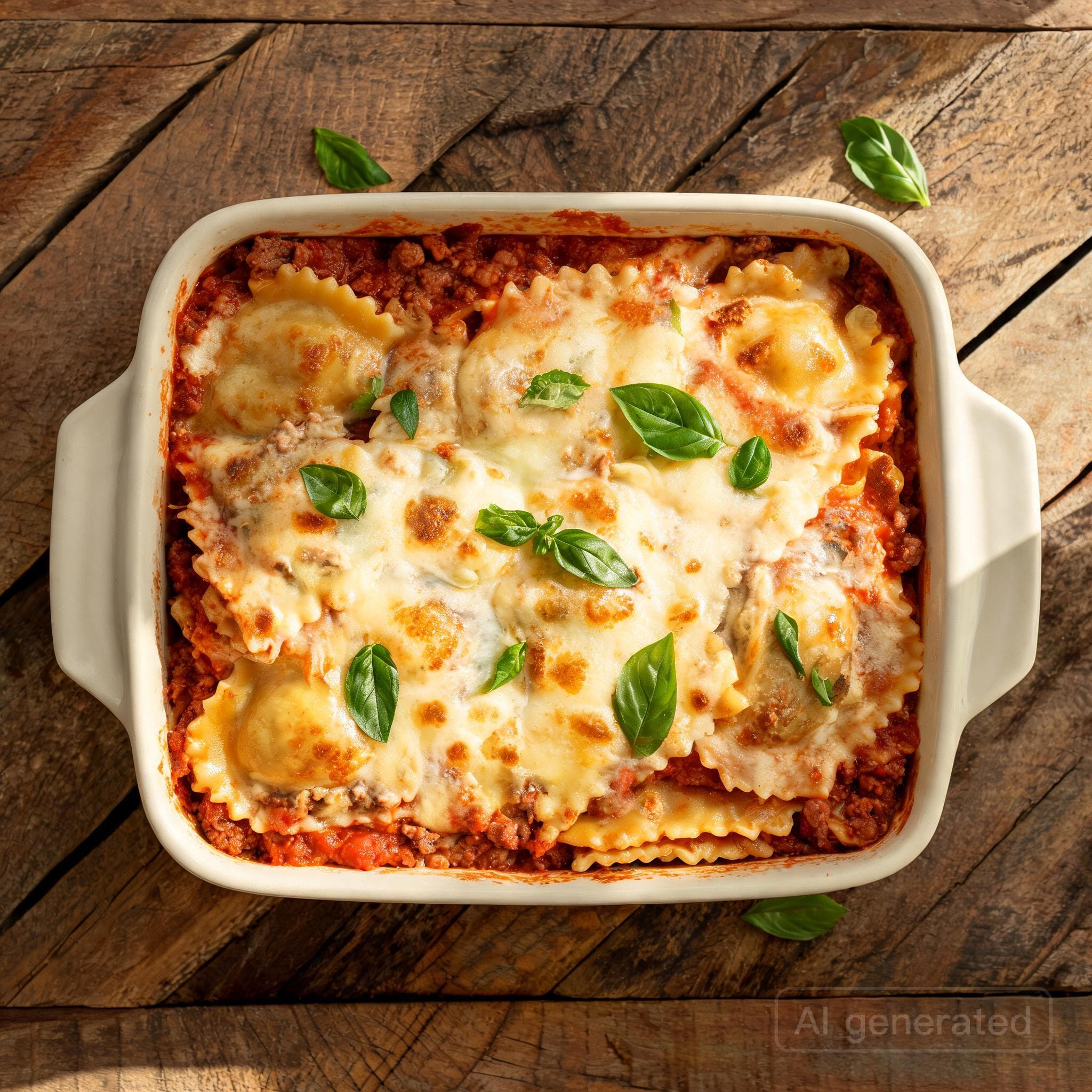 Überbackene Ravioli-Hackfleisch-Lasagne