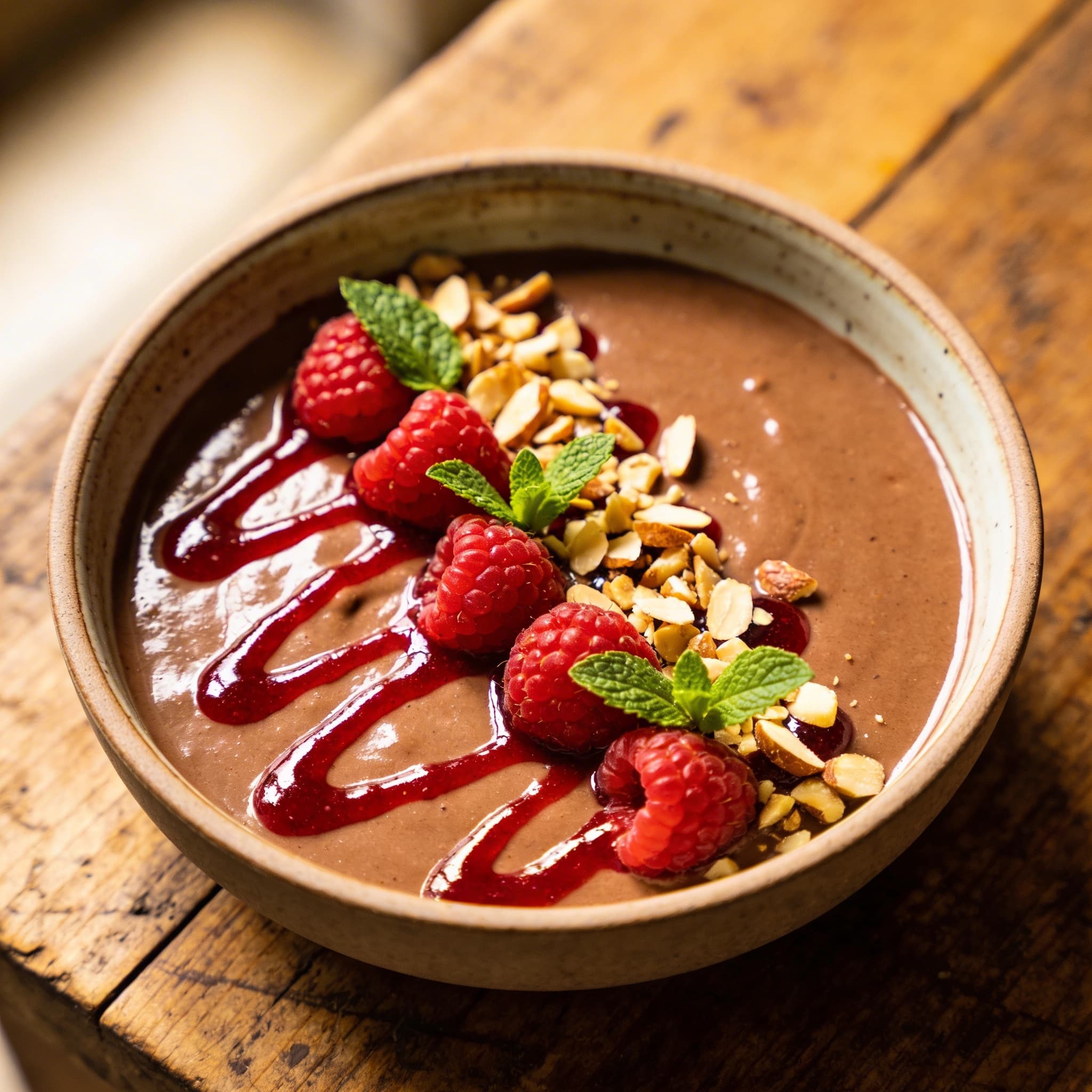Schokopudding mit fruchtigen Himbeeren