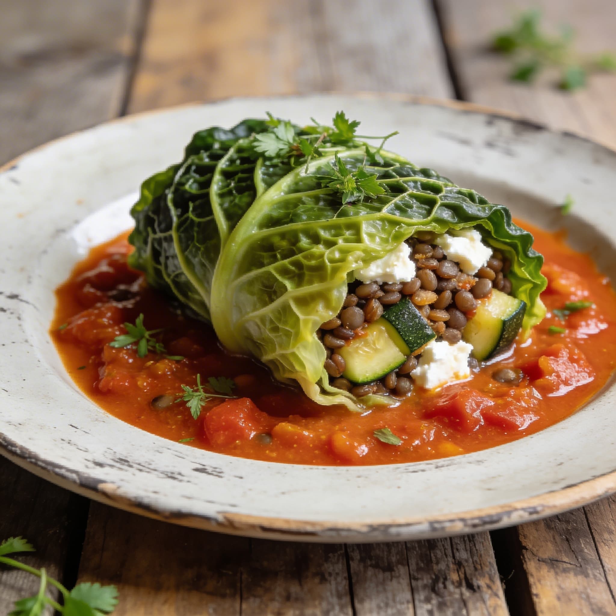 Mediterrane vegetarische Kohlrouladen