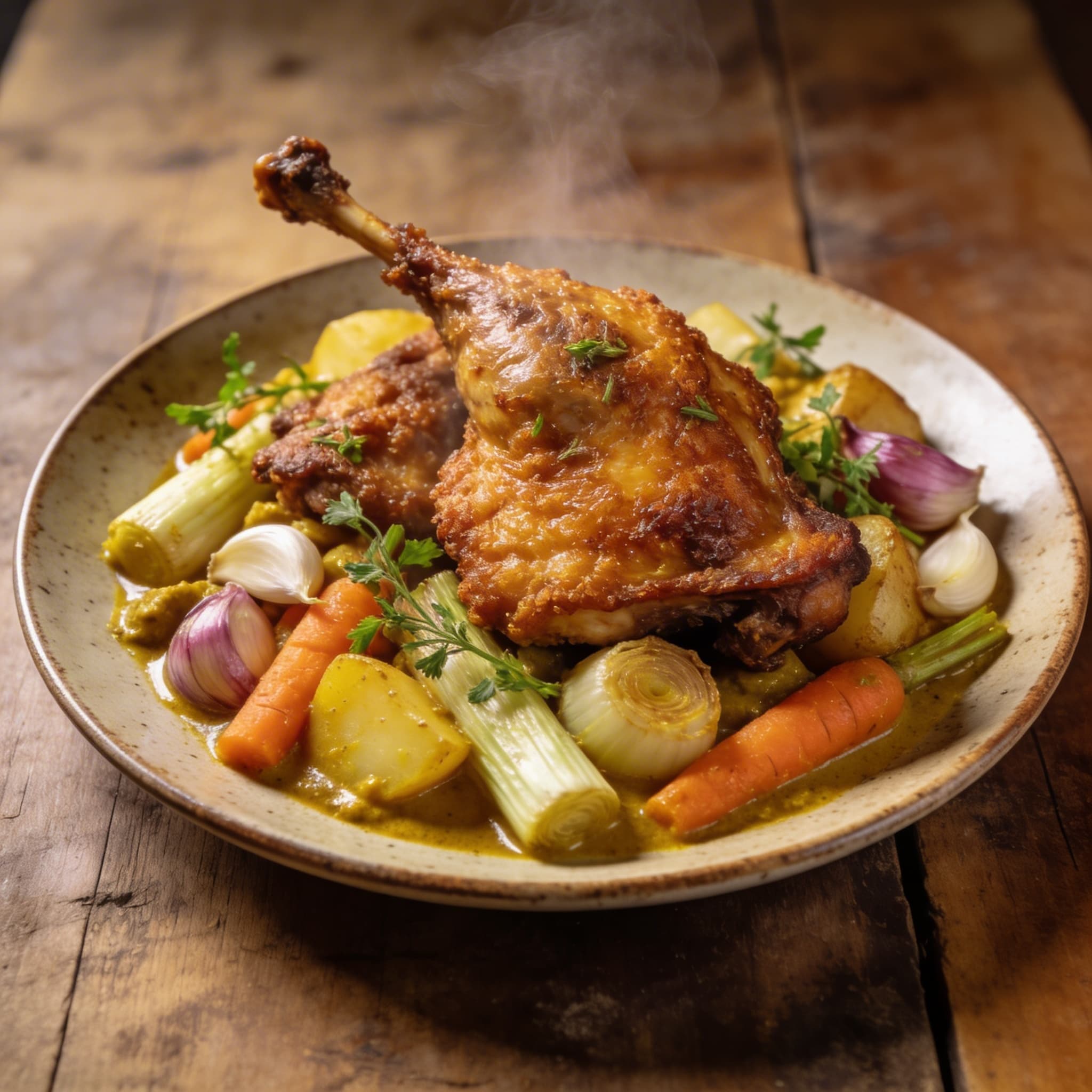 Ofen-Entenkeulen mit Currygemüse