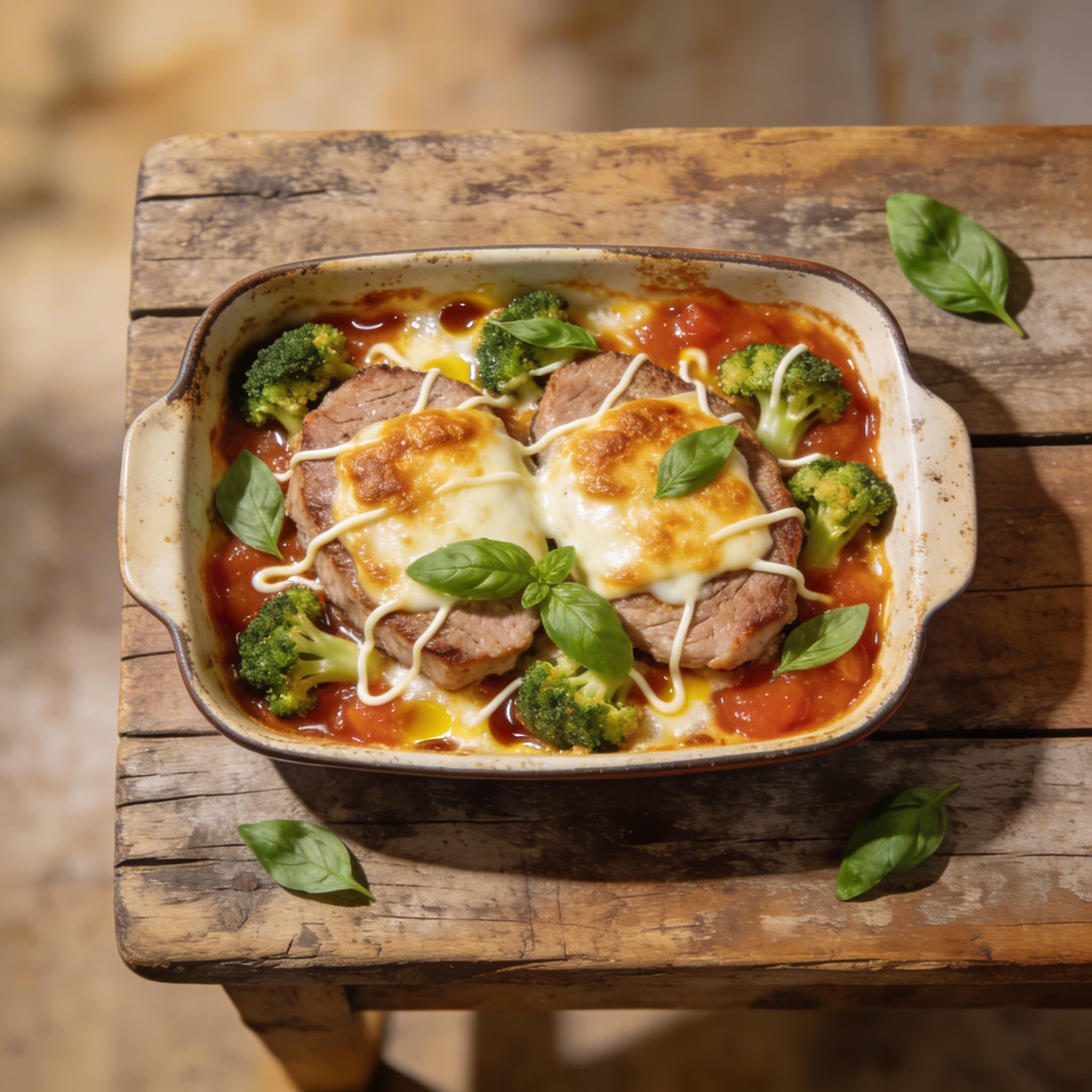 Gratinierte Schweinesteaks auf Tomaten
