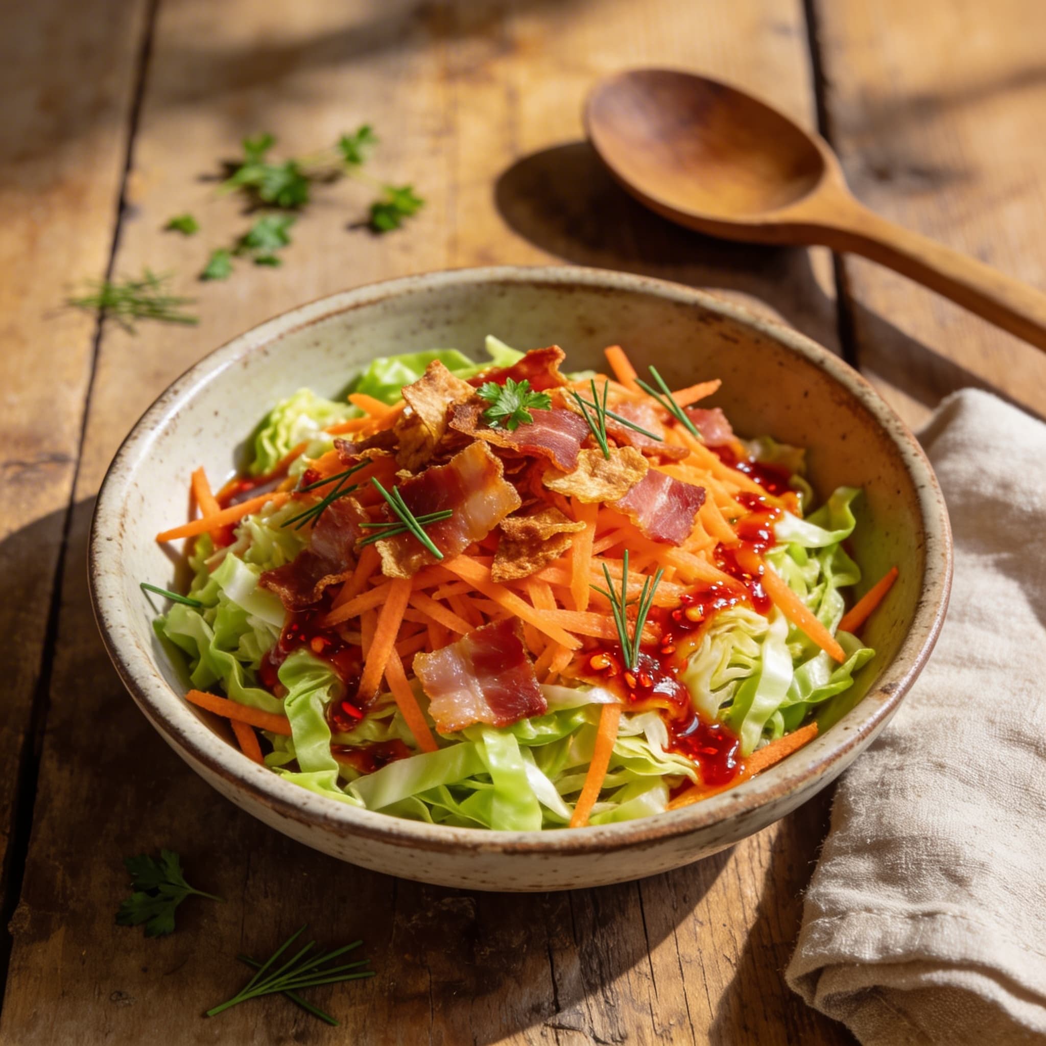 Scharfer Spitzkohl-Salat mit Speck