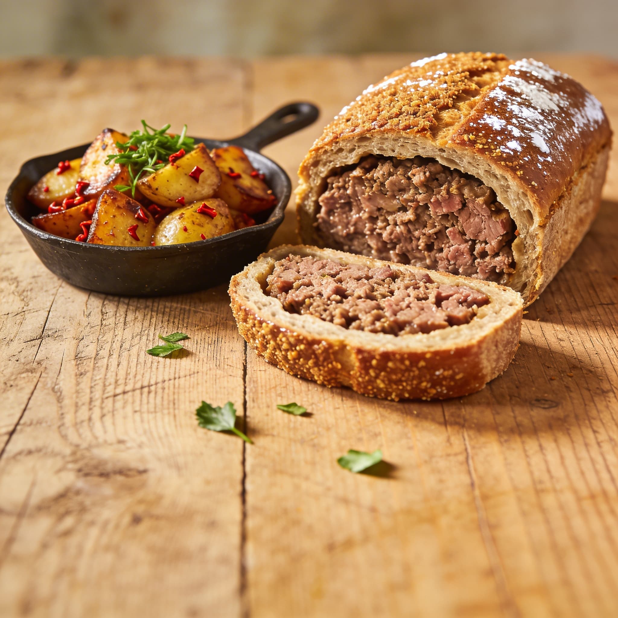 Würziger Hackbraten im Brotmantel