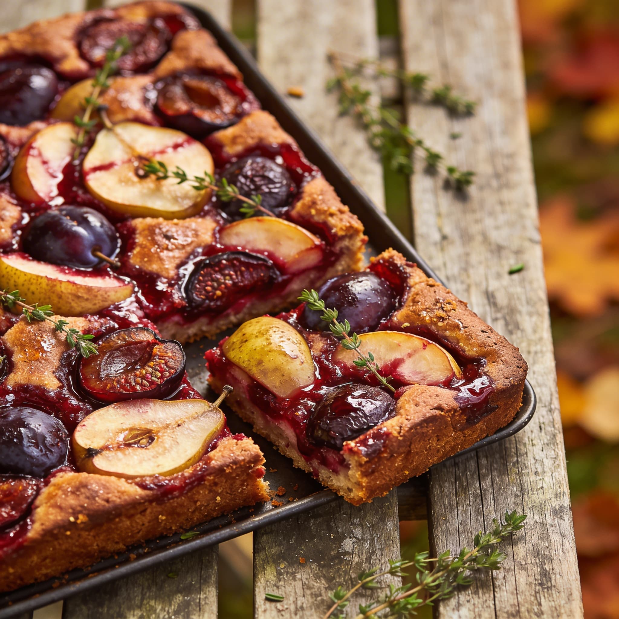 Herbstliche Rotwein-Obst-Schnitten