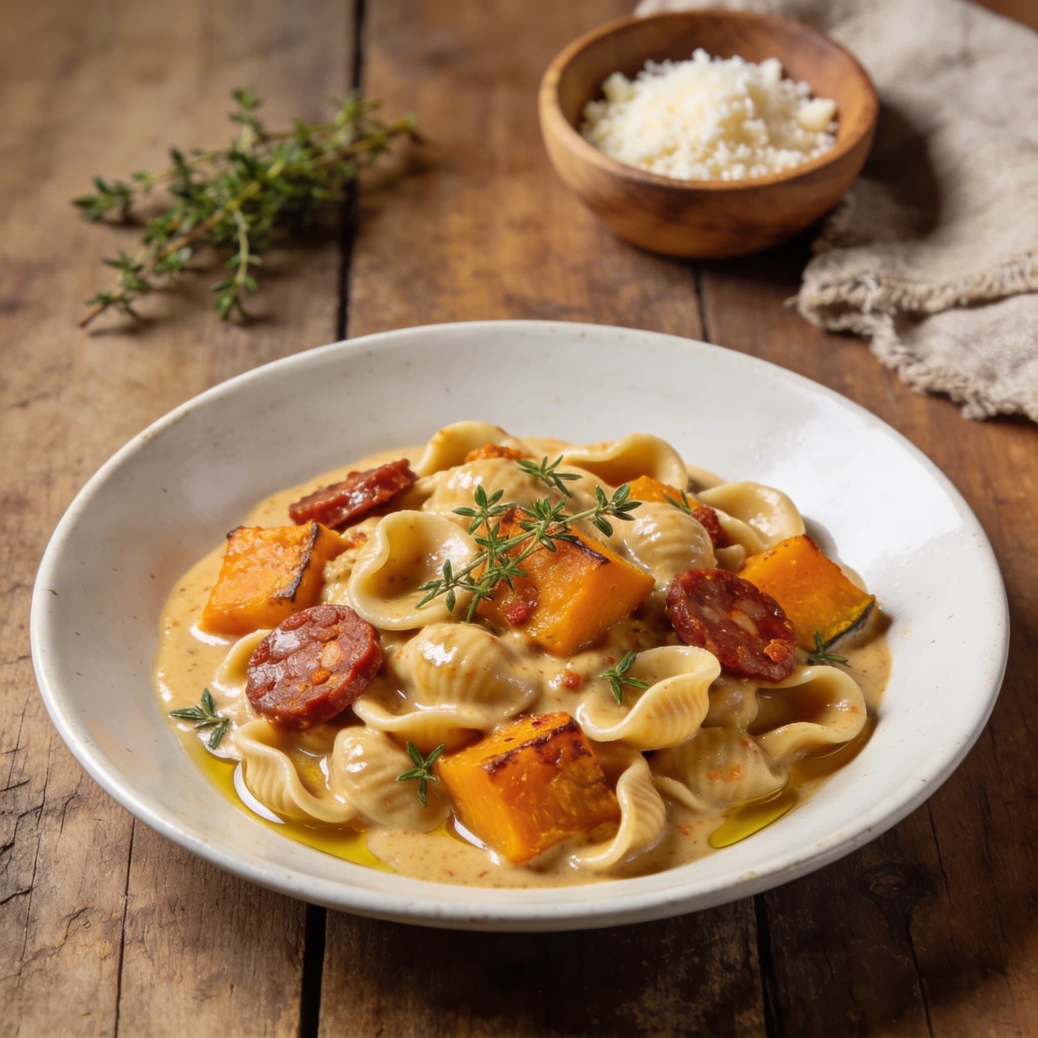 Herzhafte Kürbis-Chorizo Pasta
