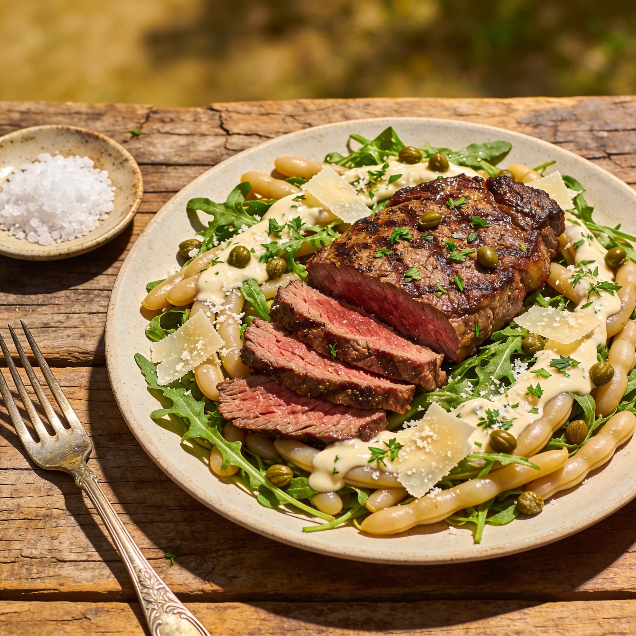 Steak mit Parmesan-Salat