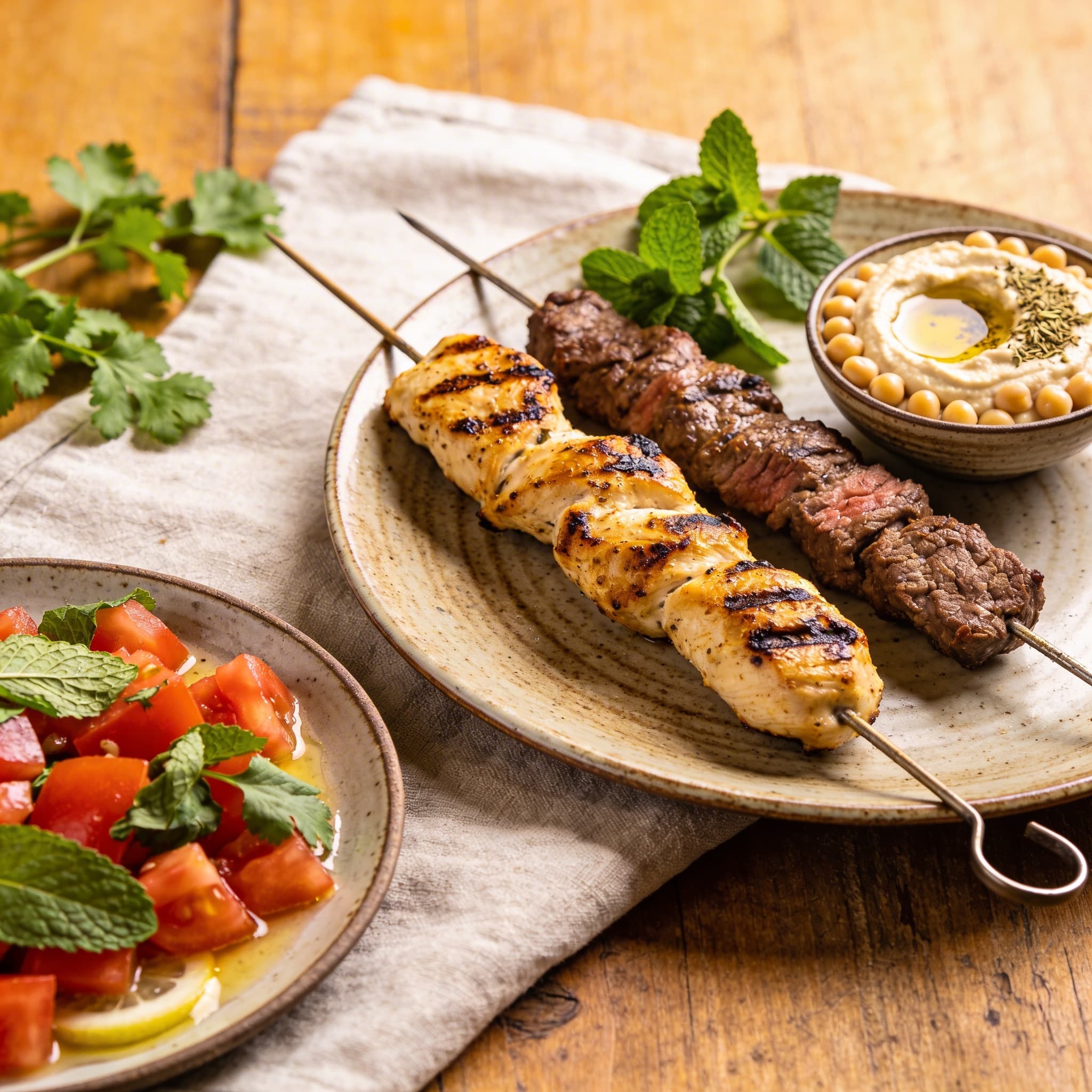 Hähnchenspieße mit Kichererbsen-Hummus