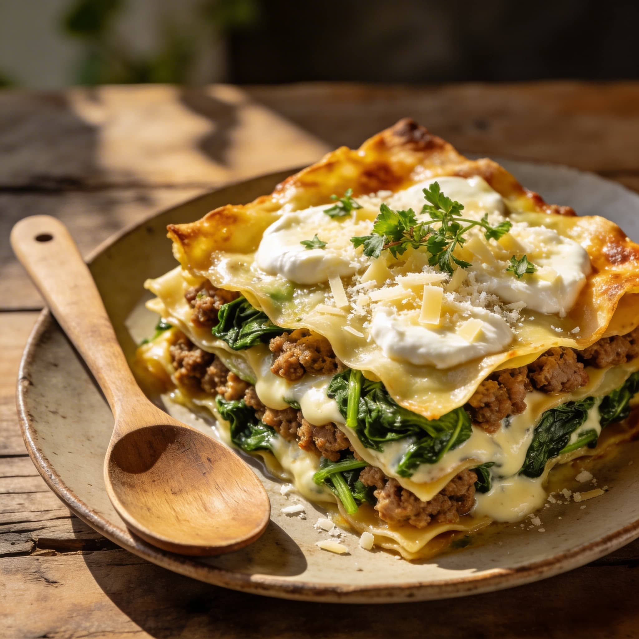 Vegetarische Spinat-Hack-Lasagne