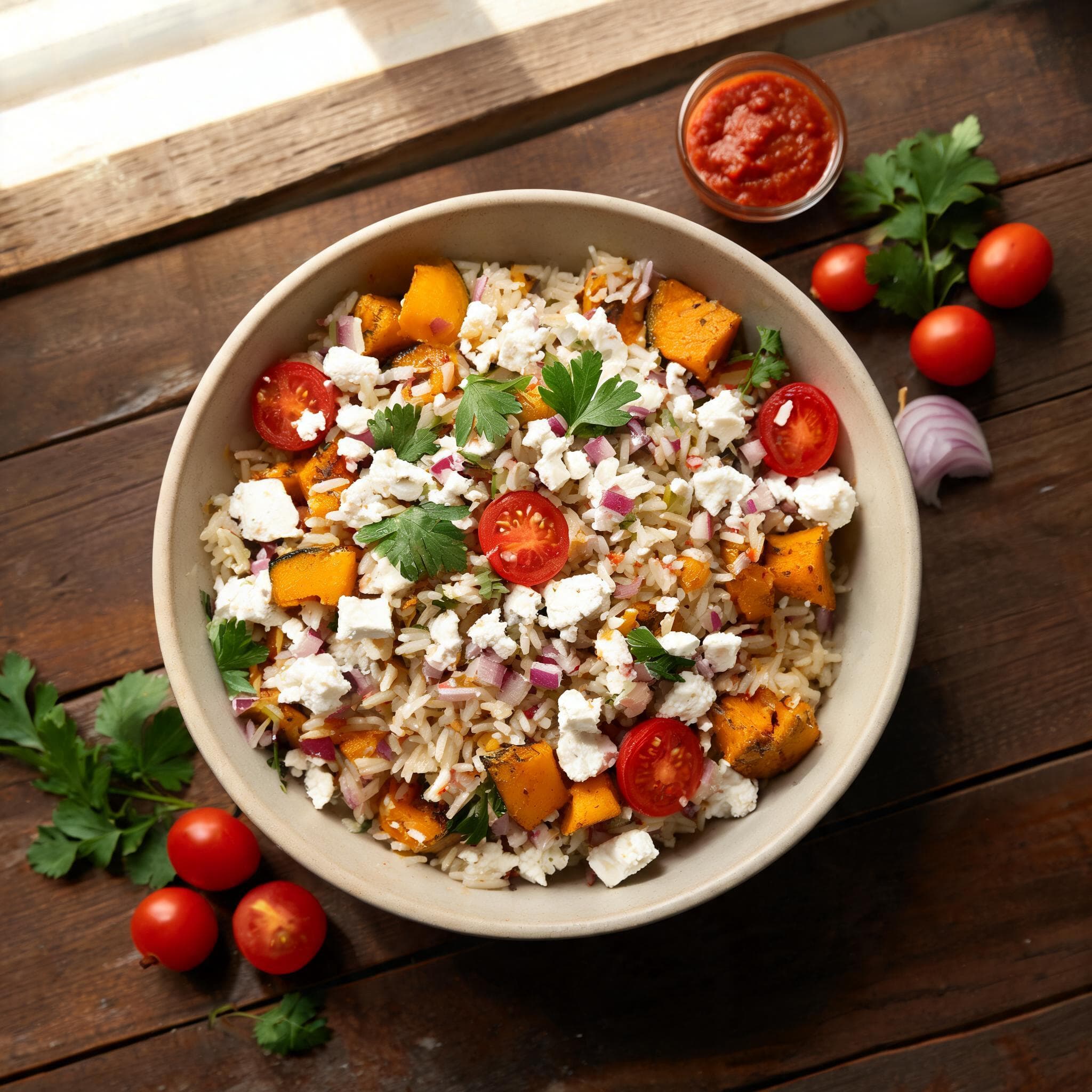 Salade de riz au potiron et à la feta