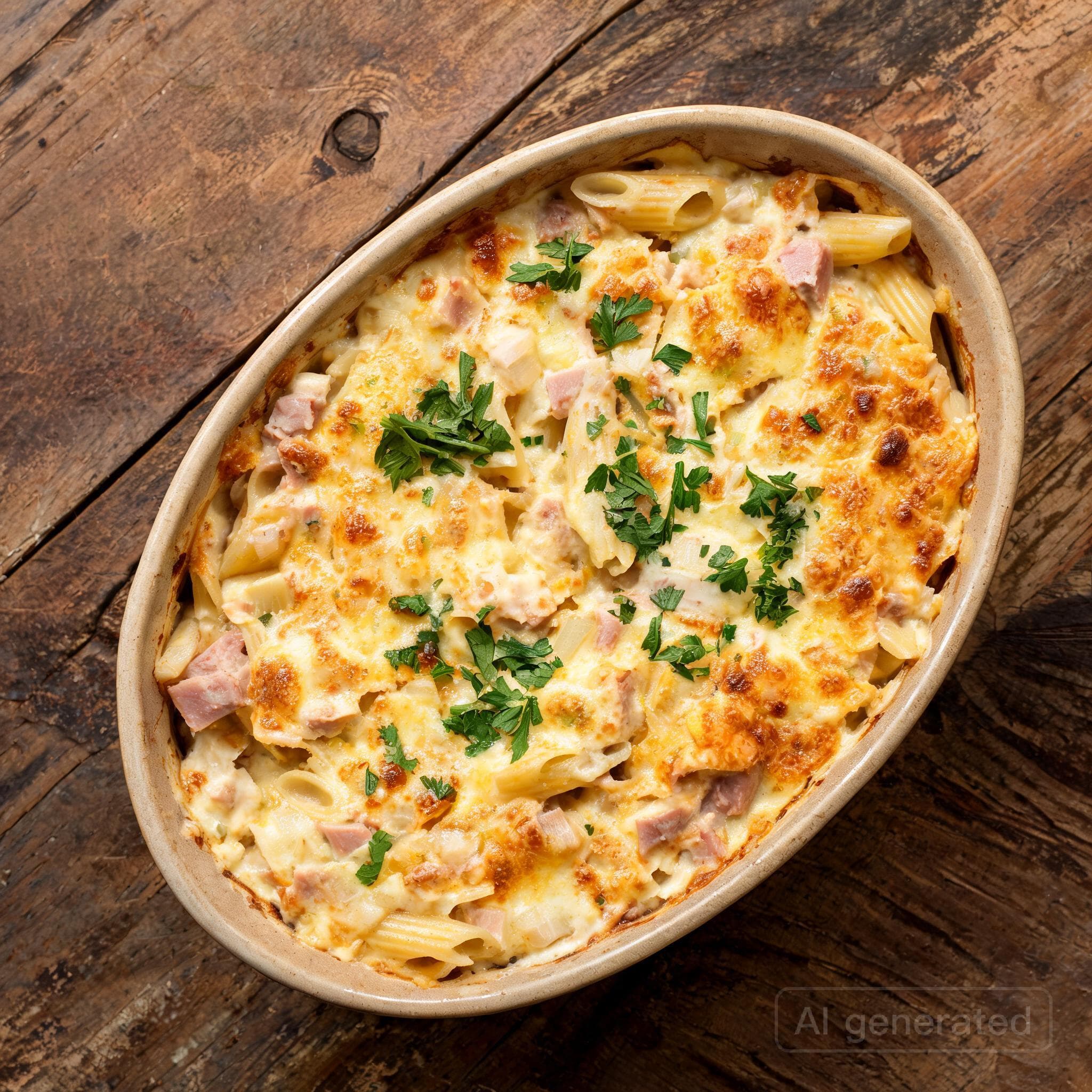 Nudelauflauf mit Schinken und Käse