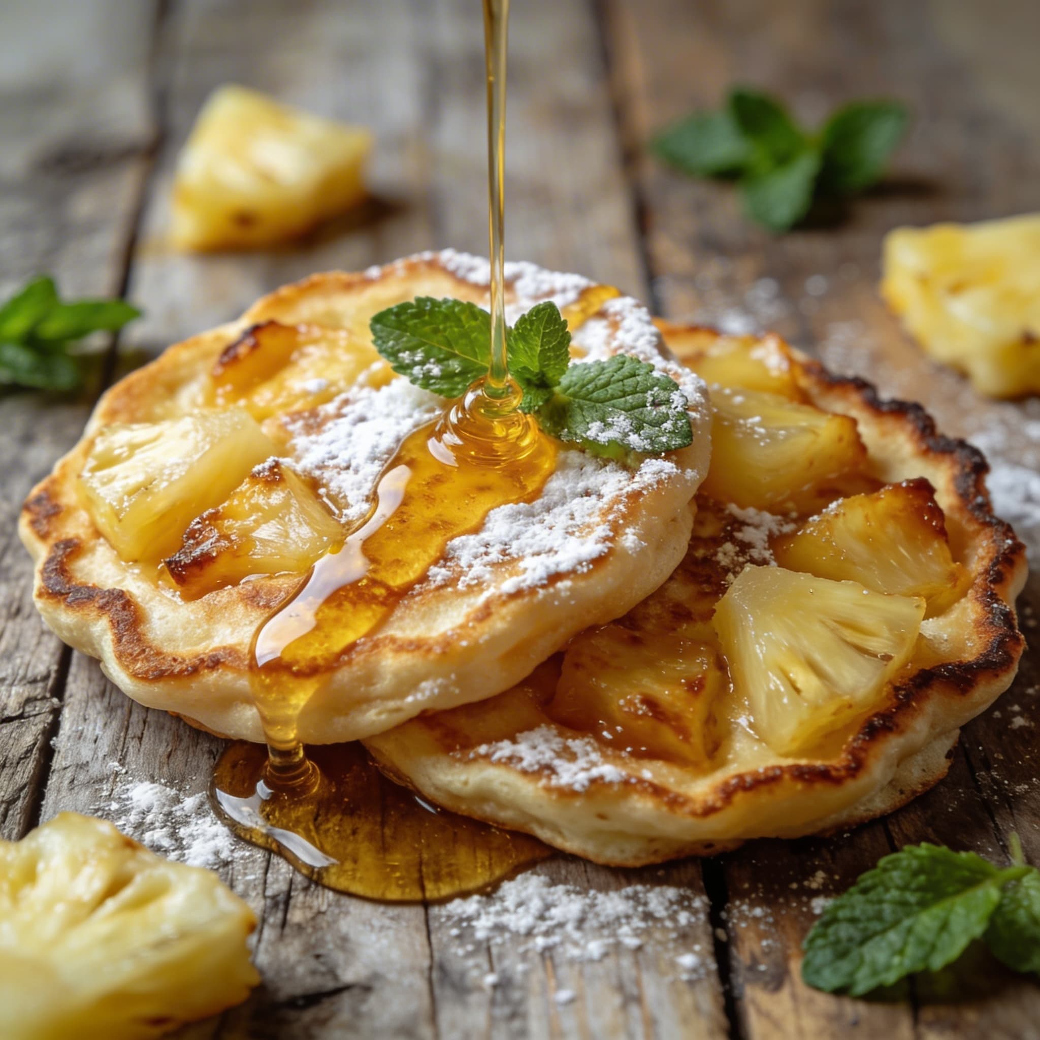 Süße Ananas-Pfannkuchen mit Honig